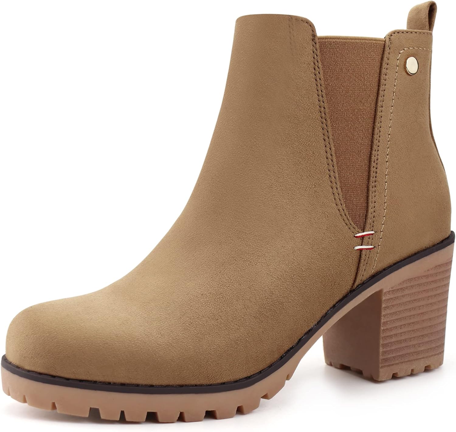 JABASIC Women Casual Ankle Booties Block Heel Slip On Chelsea Boots 9 Lt Brown