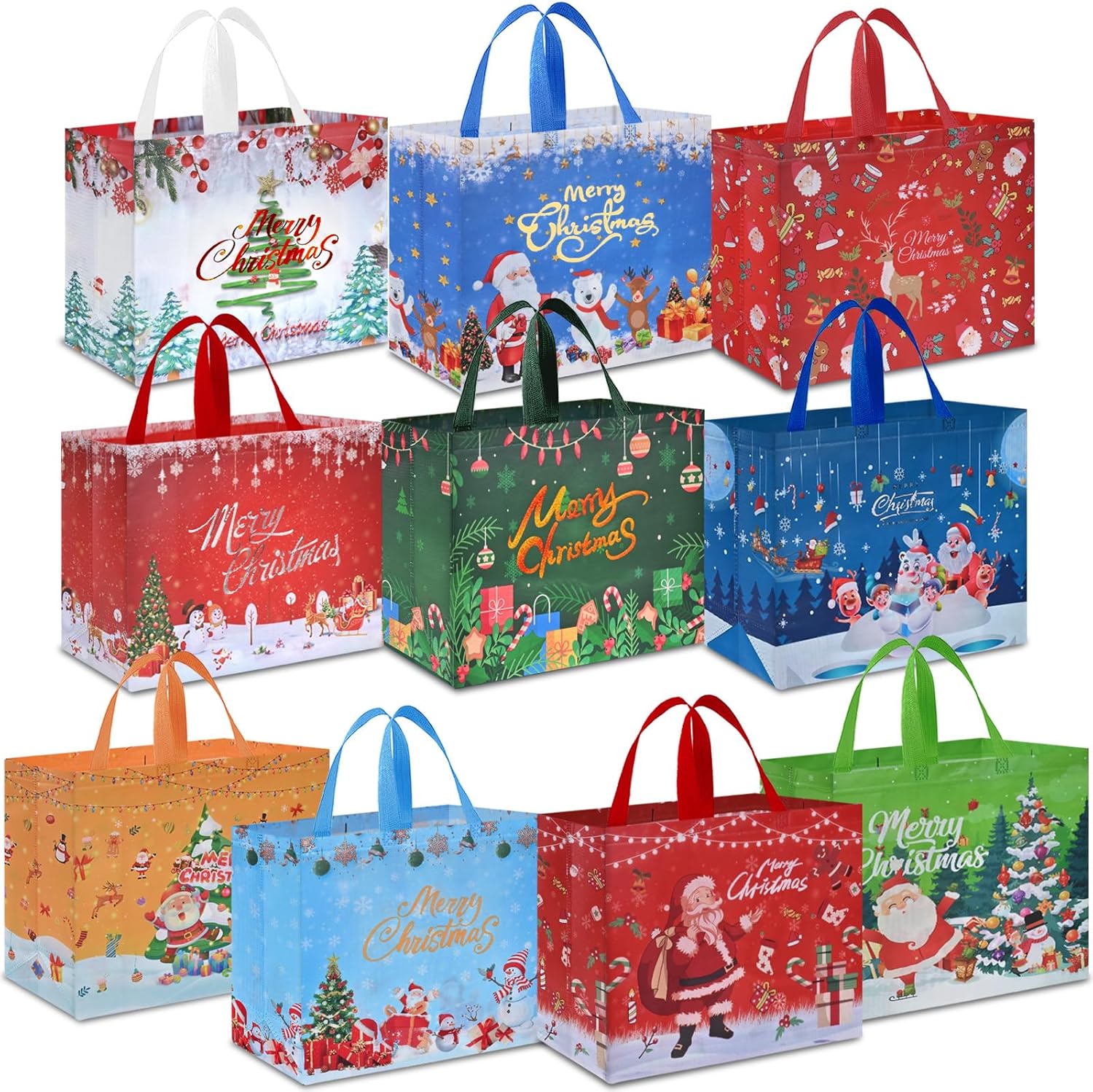 AhfuLife Extra Large Christmas Bags for Gift, 10PCS Reusable Christmas Tote Bags...