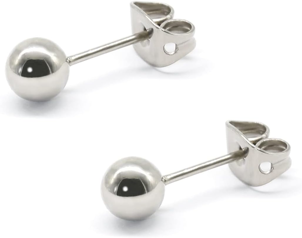 G23 Titanium Ball Stud Earrings for women men girls 3mm 4mm 5mm 6mm Hypoallergen...