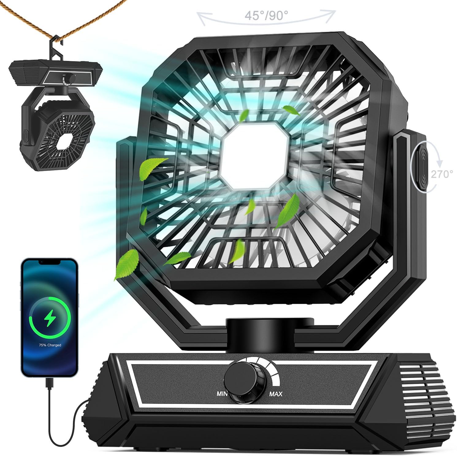 Portable Fan Rechargeable, 20000mAh Battery Powered Fan with LED Lantern, Table...