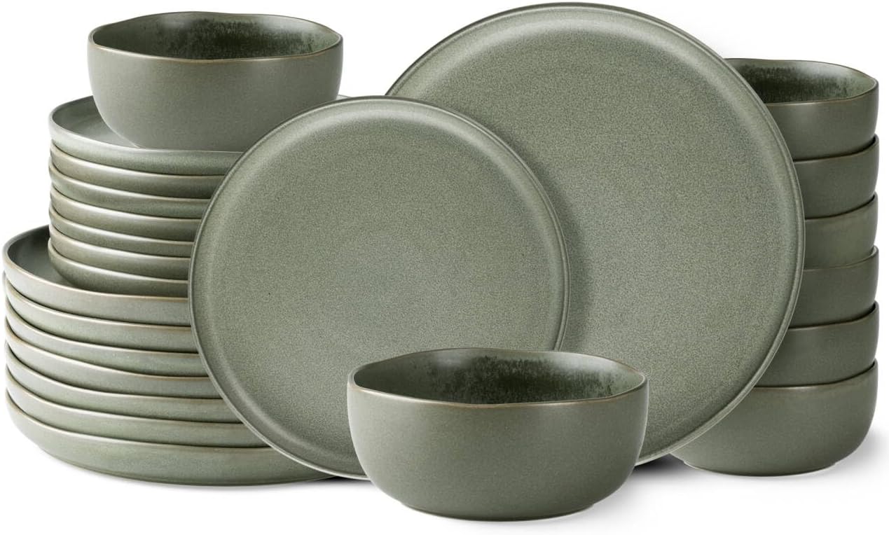 AmorArc Dinnerware Sets, Wavy Rim Plates and Bowls Sets,Highly Chip and Crack Re...