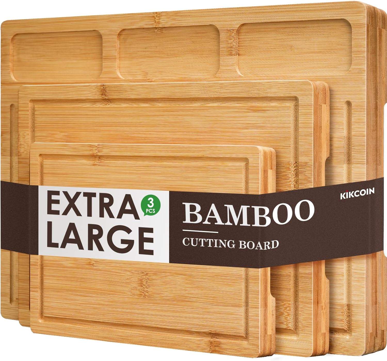 Bamboo Cutting Boards for Kitchen, (Set of 3) Kitchen Chopping Board with 3 Buil...