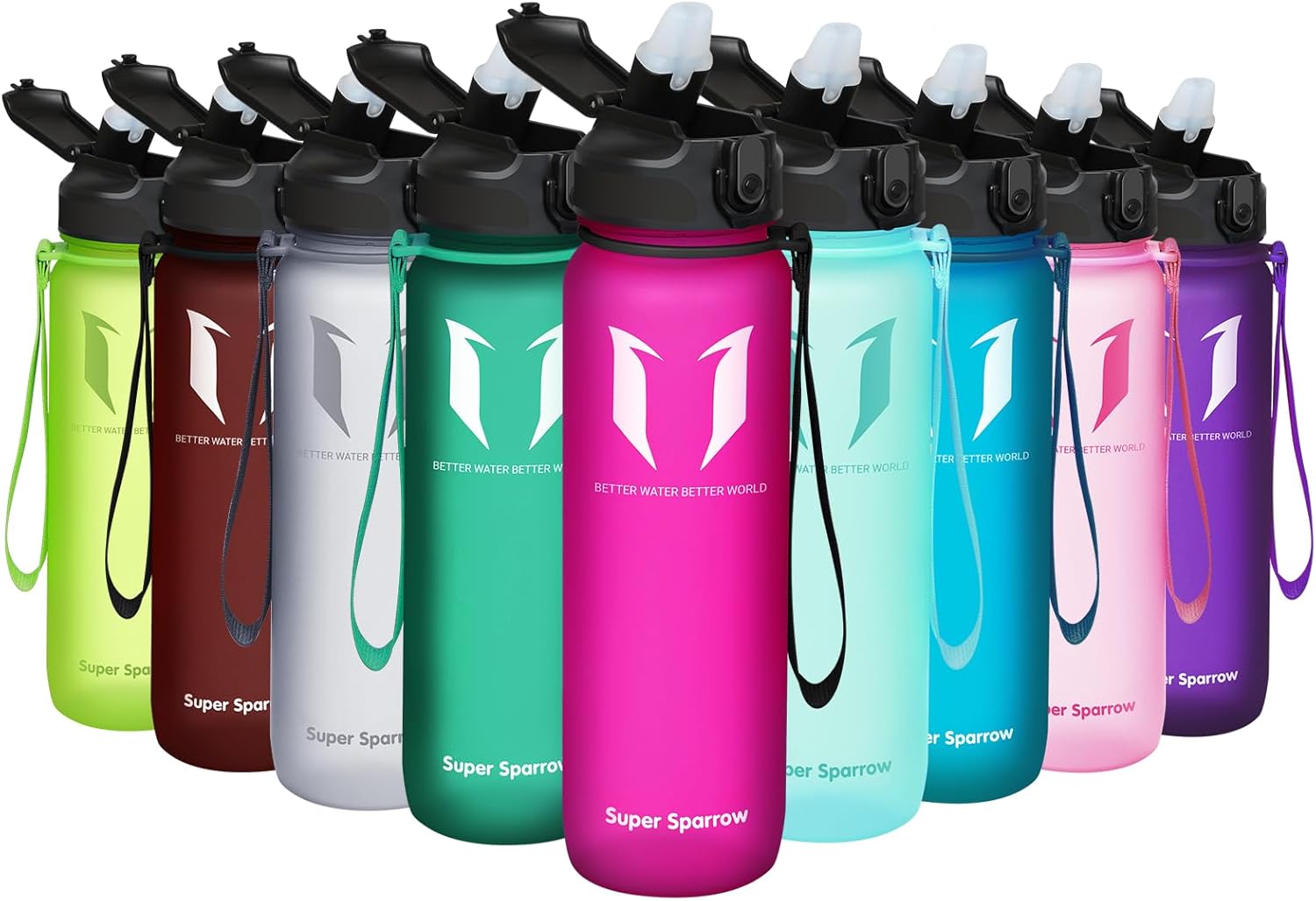 Super Sparrow Sports Water Bottle with Straw - 750ml-1000ml - Non-Toxic BPA Free...