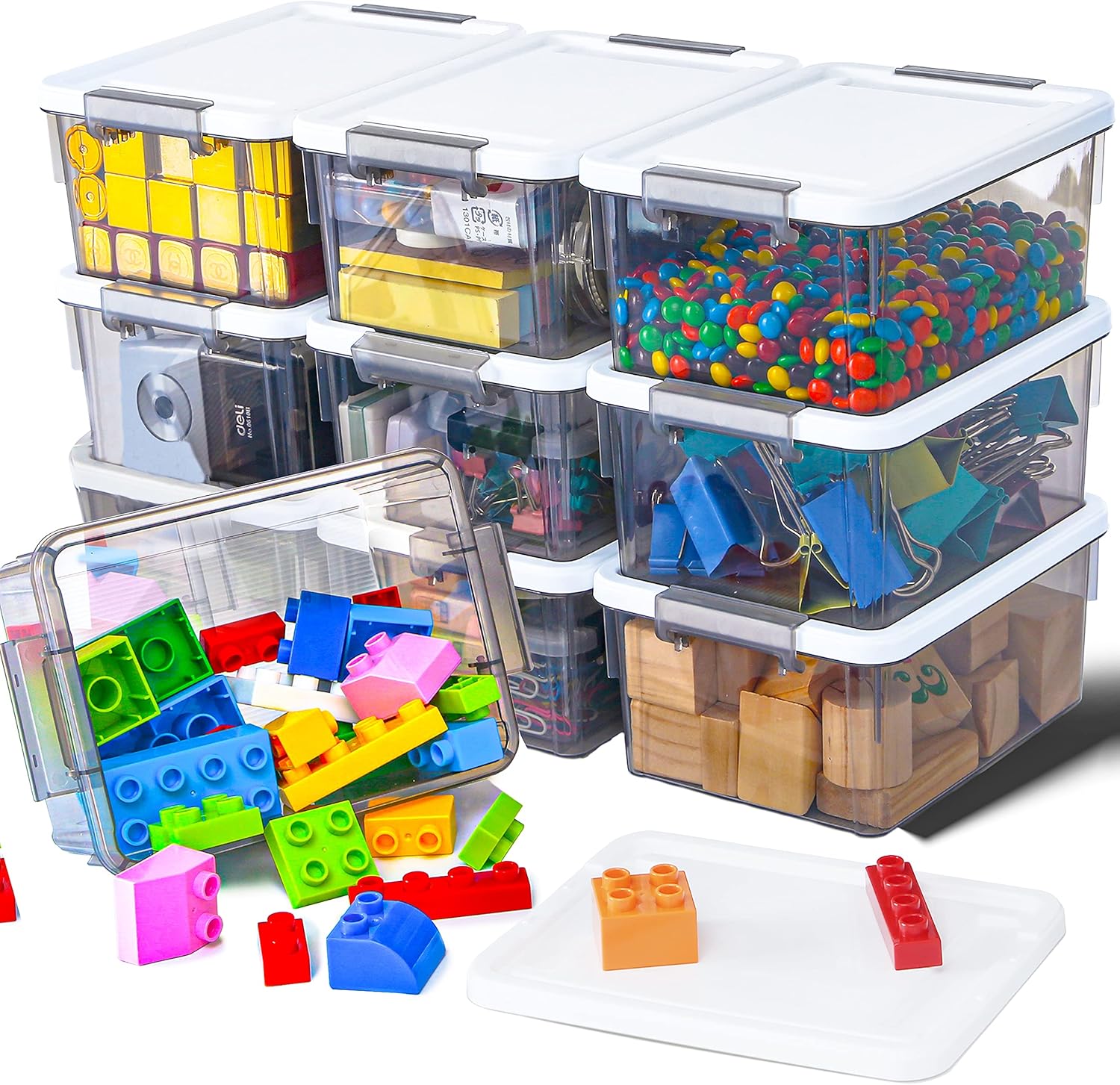 Citylife 1.25L 10 Pack Small Storage Bins Plastic Storage Container Stackable Bo...