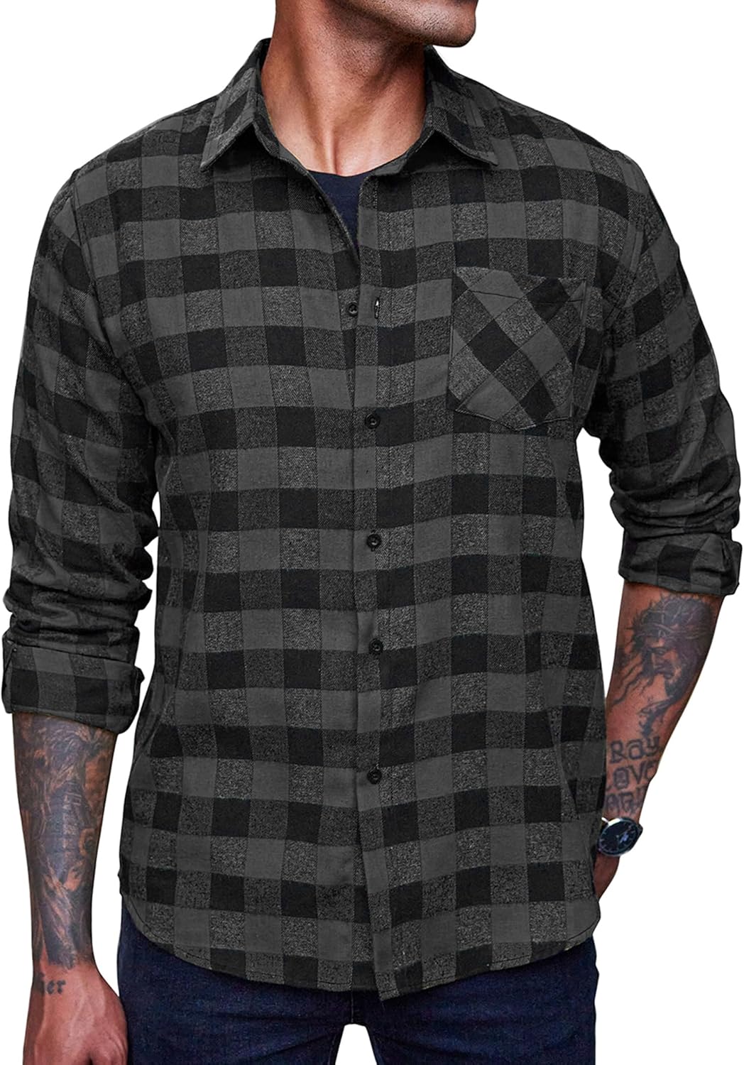 COOFANDY Men's Flannel Plaid Shirts, Special Long Sleeve Casual Cotton Button Do...