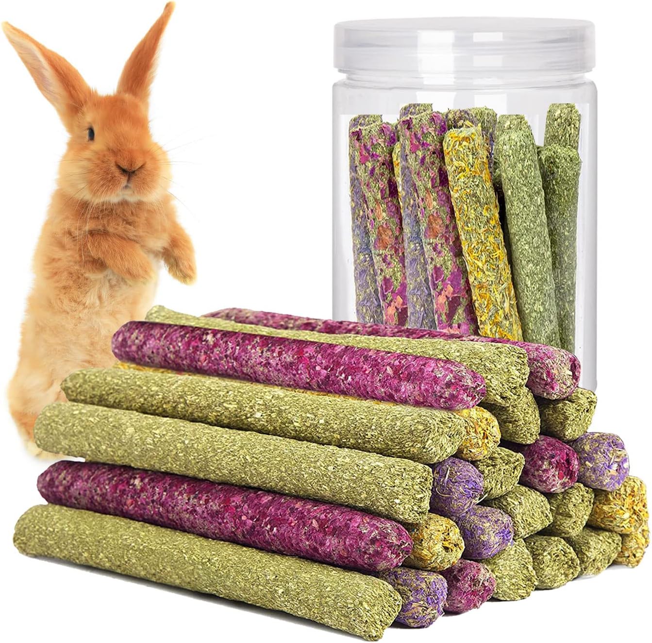 SUPERFA 40 Pcs Timothy Hay Sticks, Rabbit Treats, Mix Flavors of Rabbit Chew Toy...