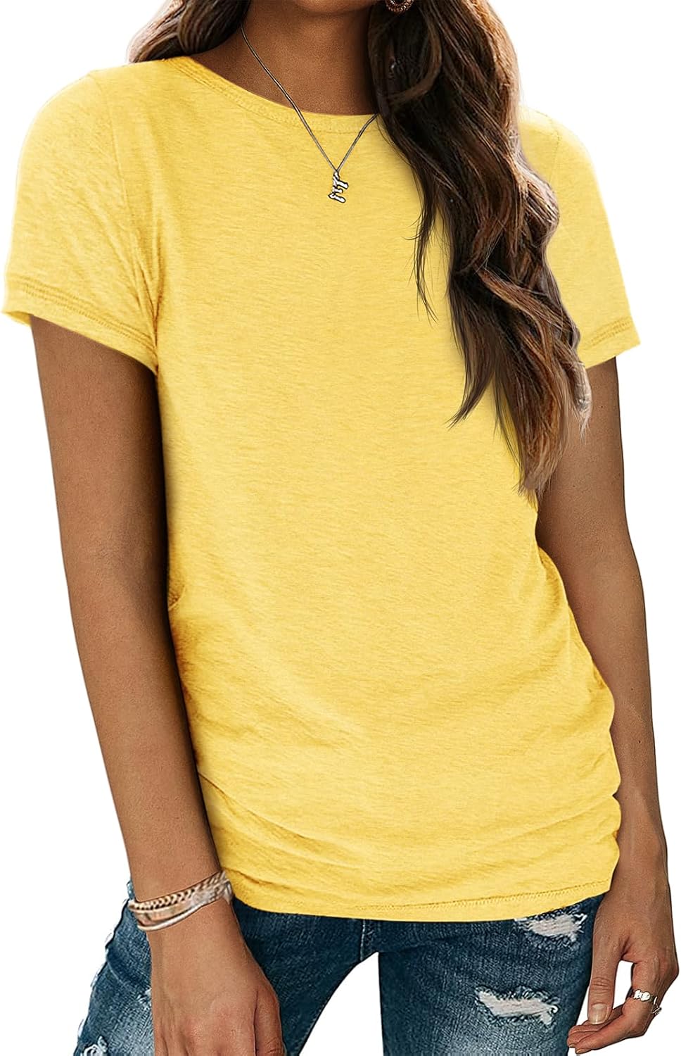 ATHMILE Womens Short Sleeve Round Neck Shirts Summer Top Fashion Basic Tee Large...