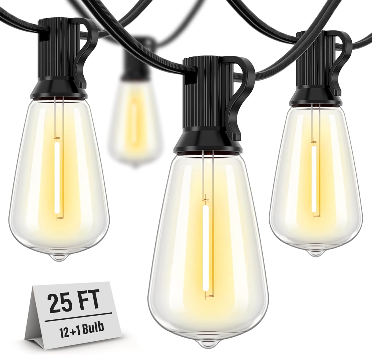 Outdoor String Lights Waterproof, 25 Feet Patio Lights with 13 ST38 Edison Bulbs...