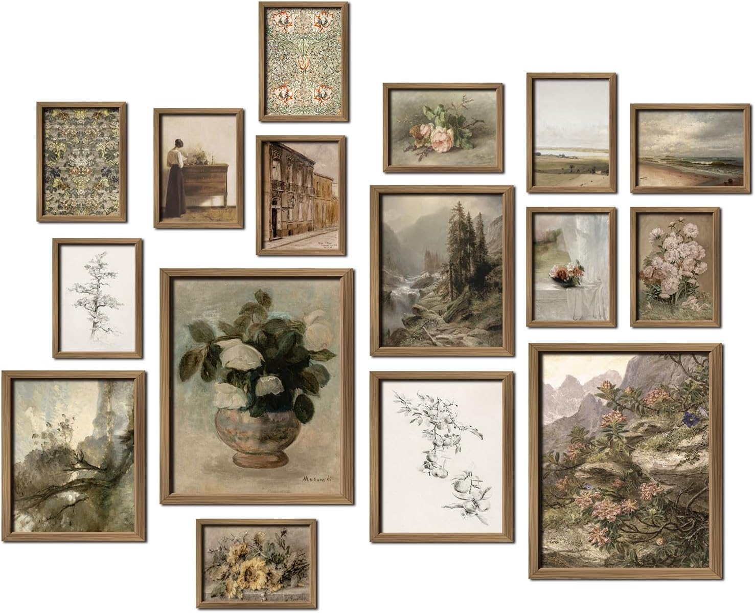 ANERZA 16 PCS Framed Vintage Wall Art Decor, Farmhouse Wall Prints for Bedroom,...