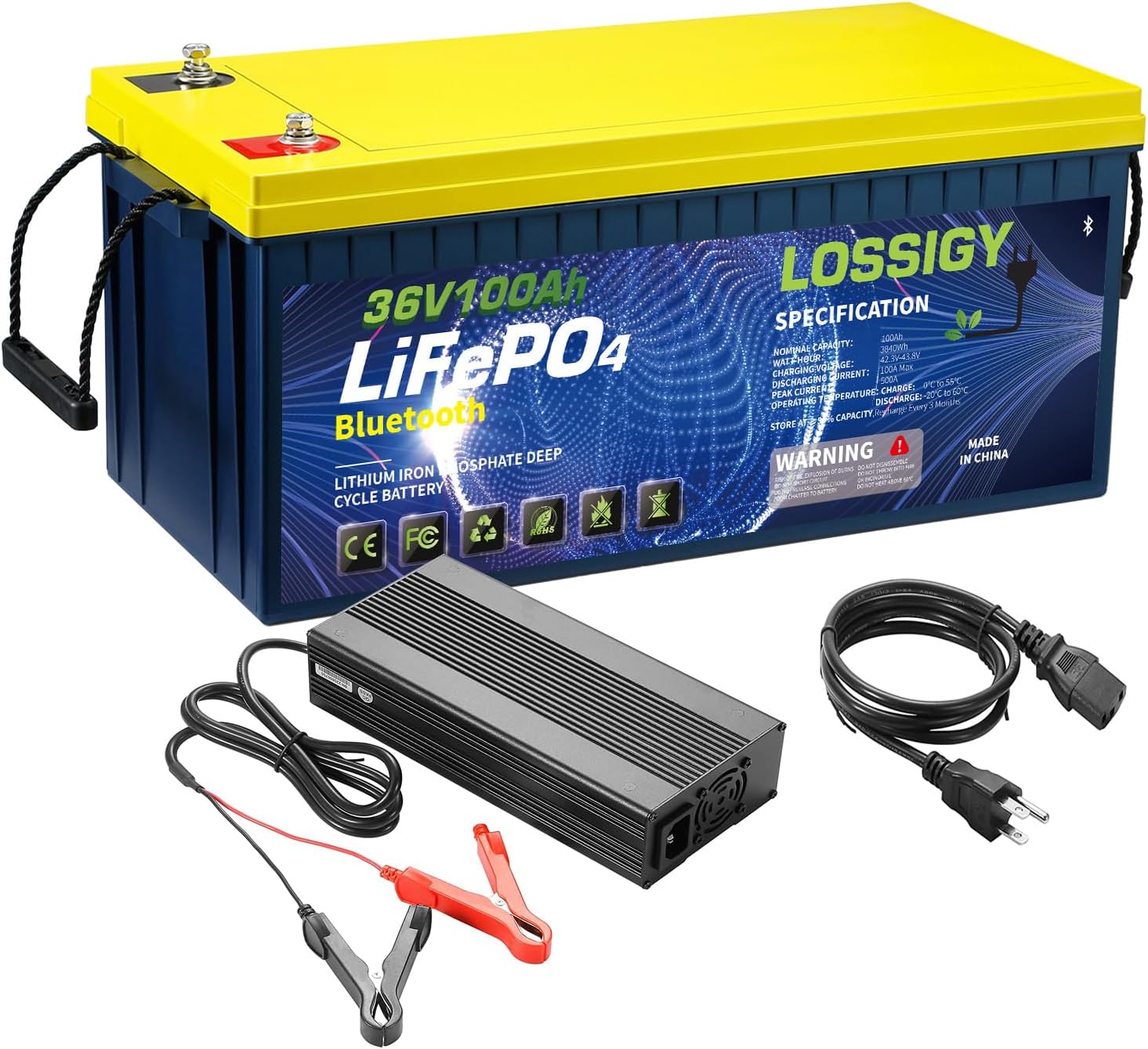 LOSSIGY 36V Golf Cart LiFePO4 Battery with 36 Volt 10A Charger, Perfect for Trol...