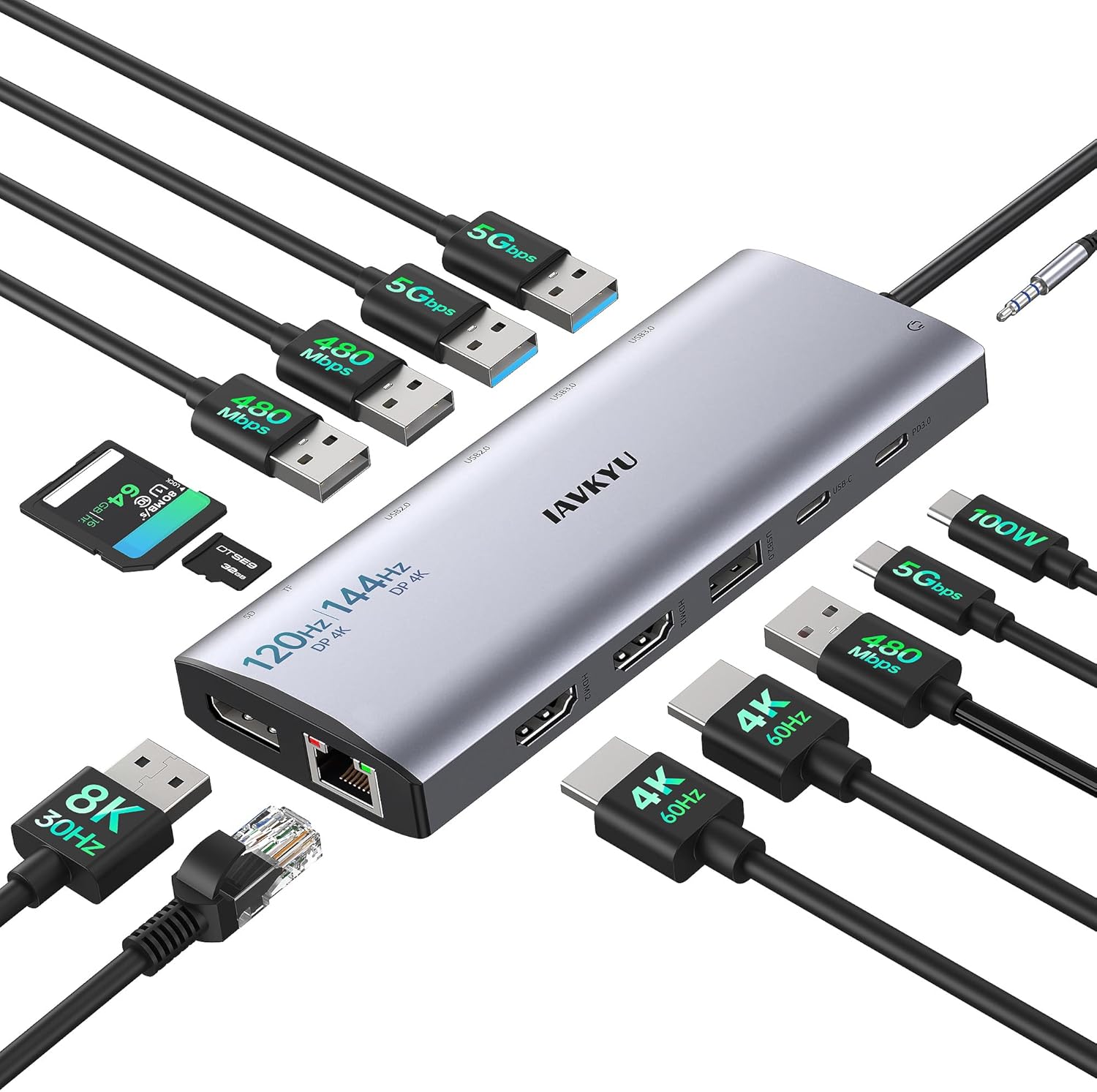 USB C Docking Station Dual Monitor, 14-in-1 USBC H...