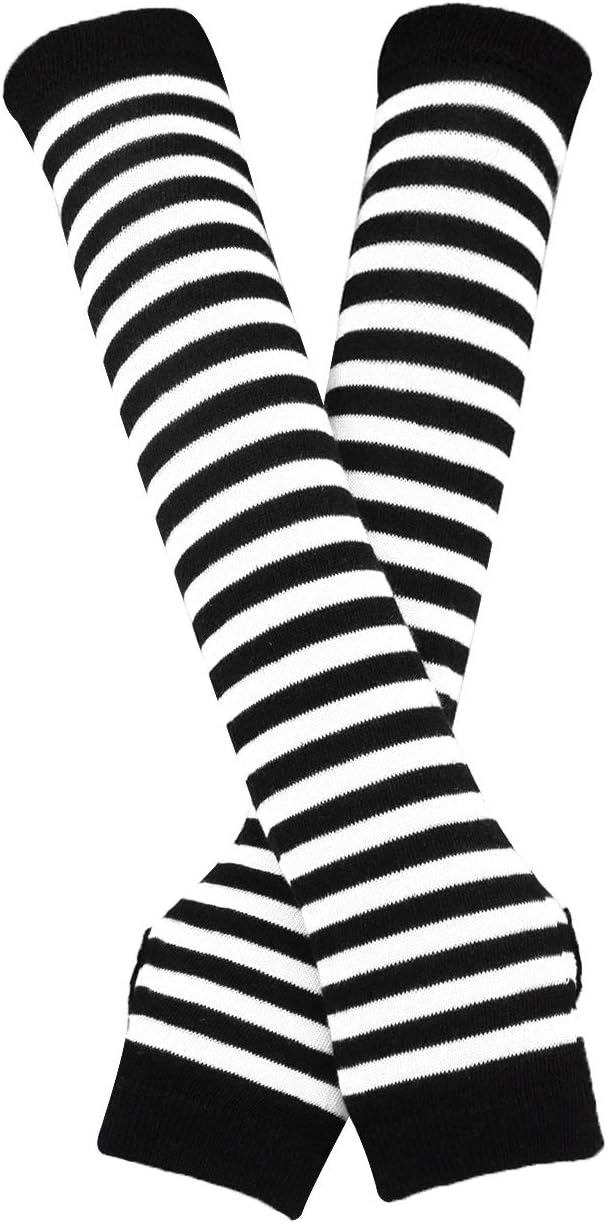 Bienvenu Punk Gothic Rock Long Arm Warmer Fingerless Gloves Black White