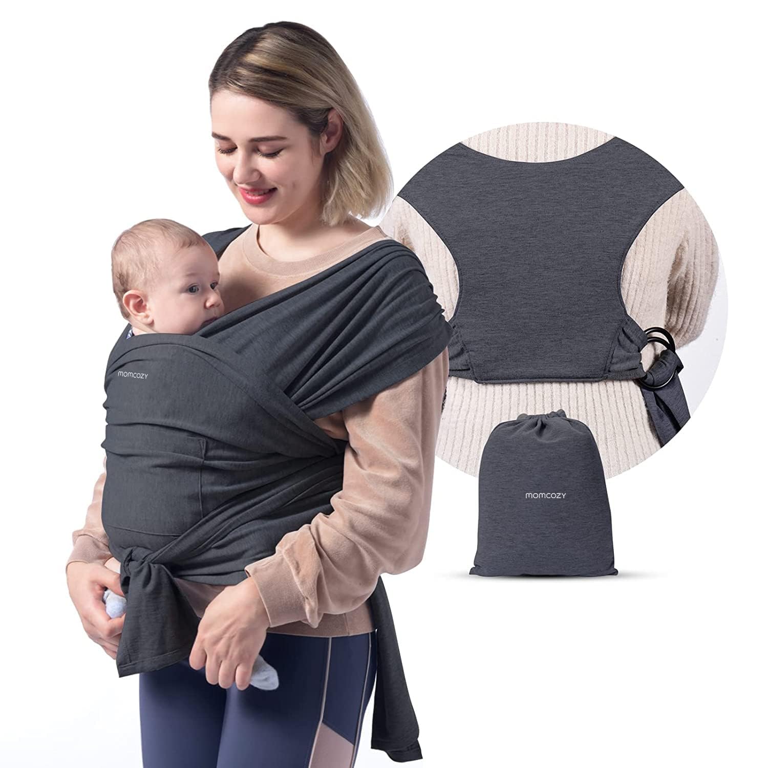 Momcozy Baby Wrap Carrier, Easy to Wear Infant Carrier Slings, Lightweight Hands...
