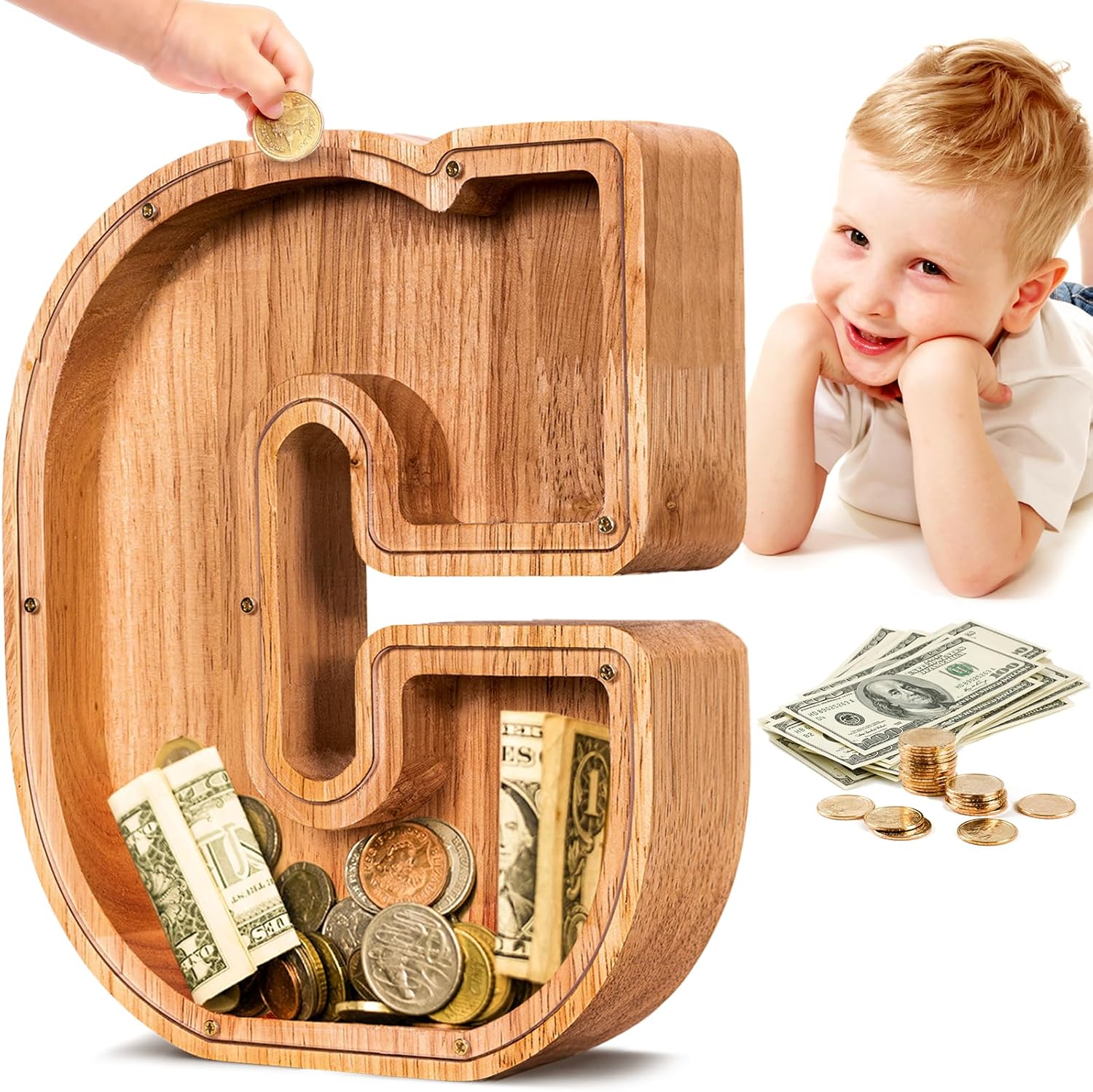 SummiDate Wooden Letter Piggy Bank| Piggy Bank for Boys Girls Toddler| Alphabet...