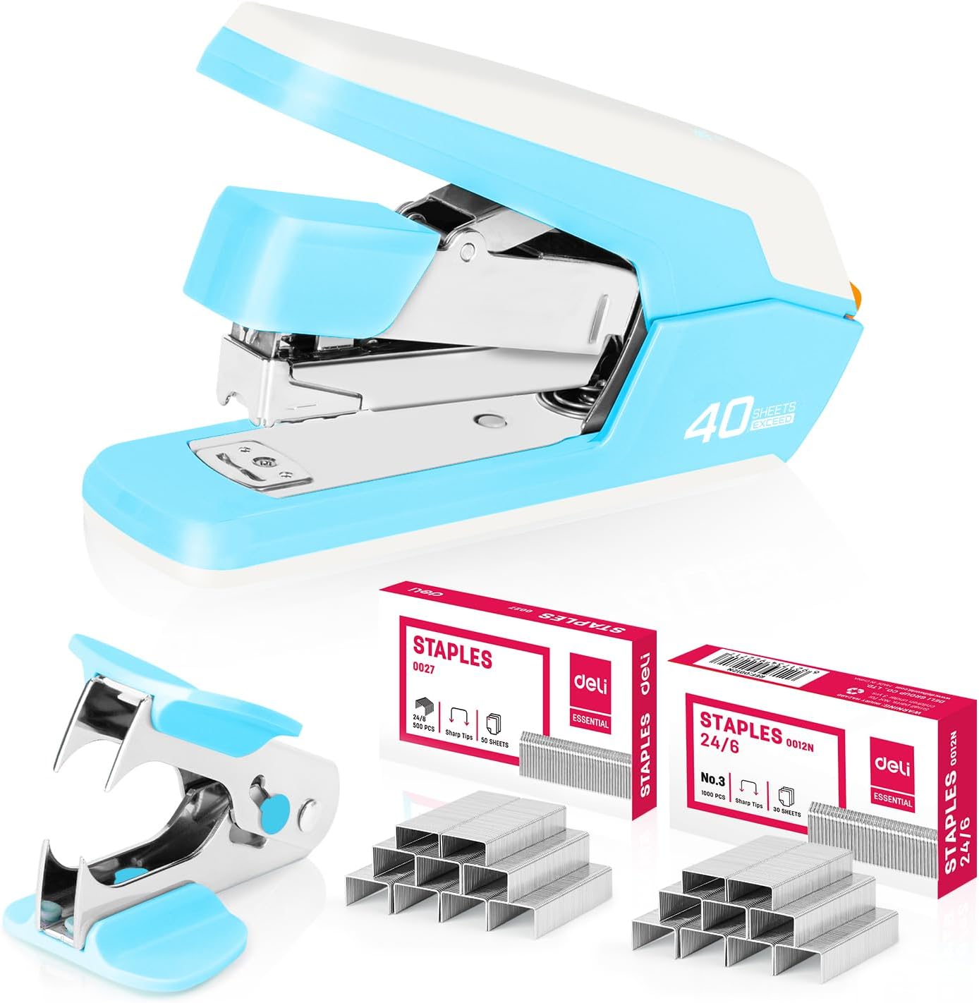 DELI Effortless Desktop Stapler, Heavy Duty Stapler, 40-50 Sheet Capacity, One F...