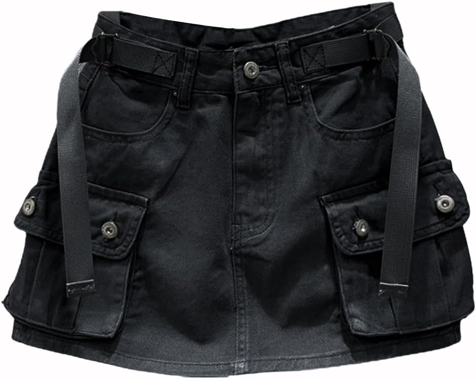Kinghua Womens Mini Cargo Skirt Low Waist Y2k Short Denim Jean Skirt X-Small Bla...