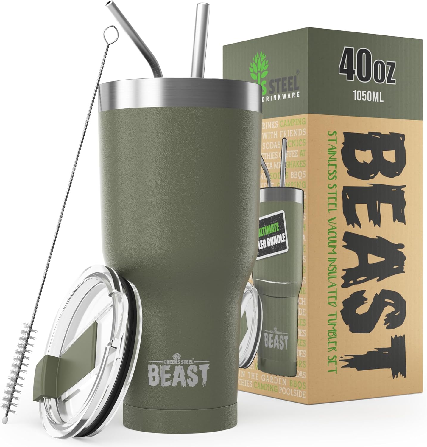 Beast 40 oz Tumbler Stainless Steel Vacuum Insulated Coffee Ice Cup Double Wall...