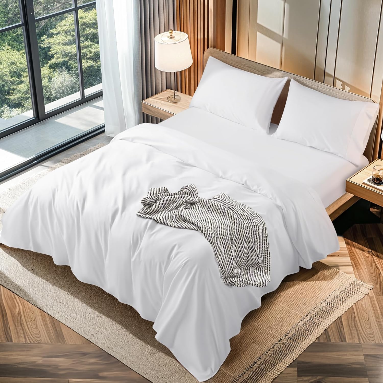LBRO2M 100% Cotton 1200 Thread Count King Size Sheets Set,16 inches Deep Pocket,...