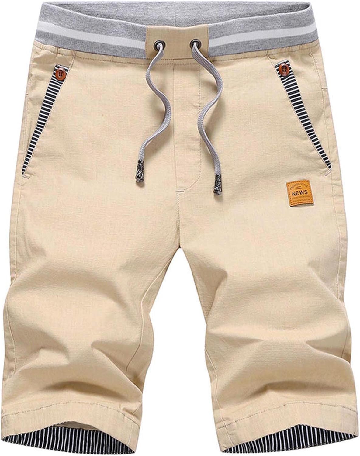 JustSun Mens Summers Cotton Casual Shorts Elastic Waist Pockets XL Khaki