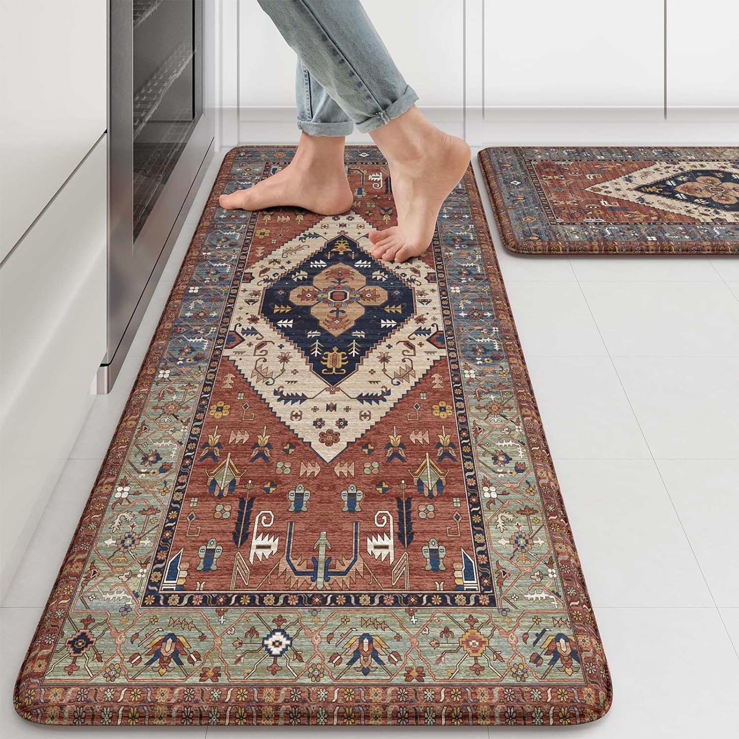 KIMODE Farmhouse Kitchen Mats,Anti Fatigue Kitchen Rugs Sets of 2, Non Slip Wate...