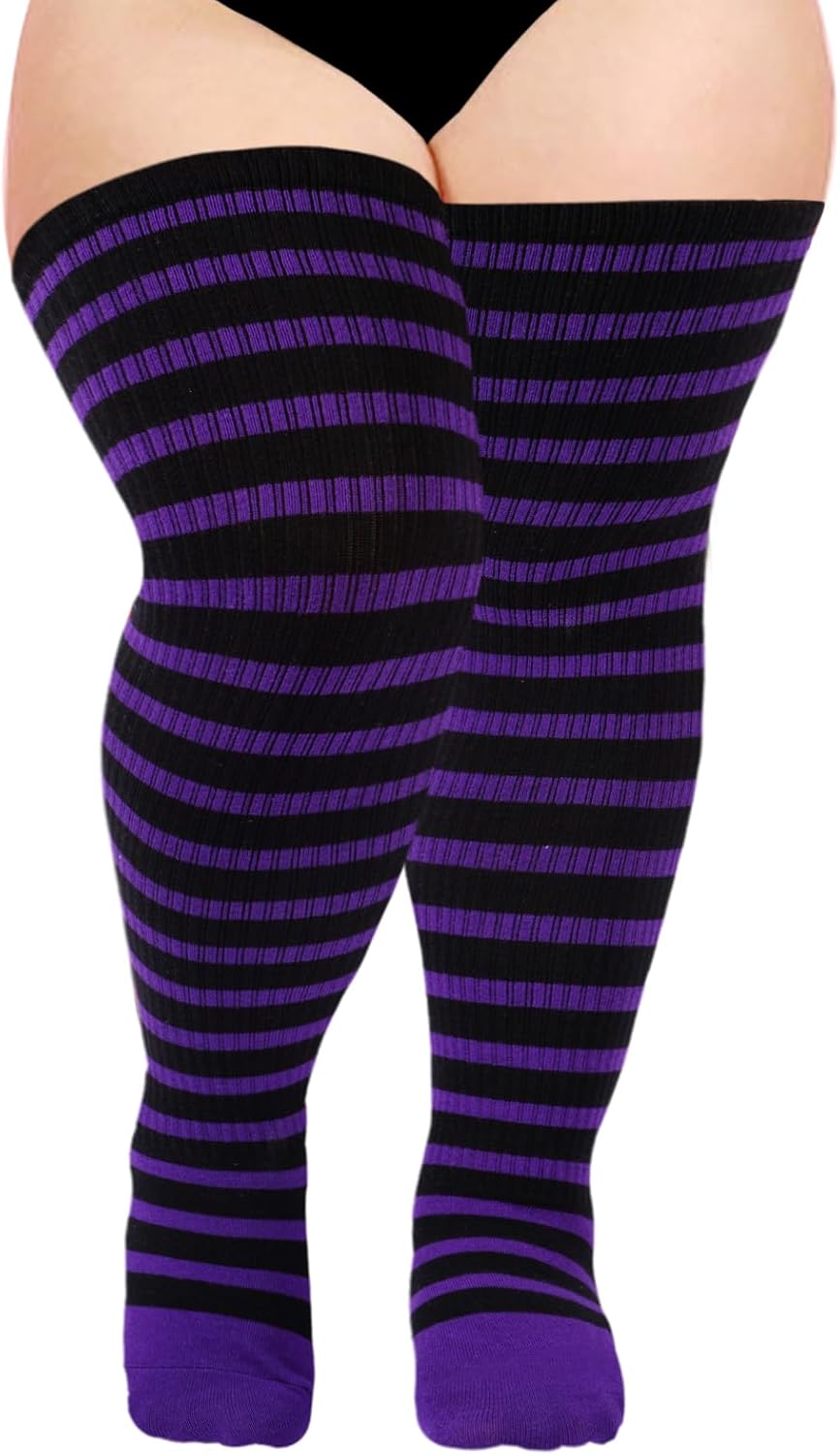 Moon Wood Plus Size Thigh High Socks for Women Knit Cotton Extra Long Halloween...