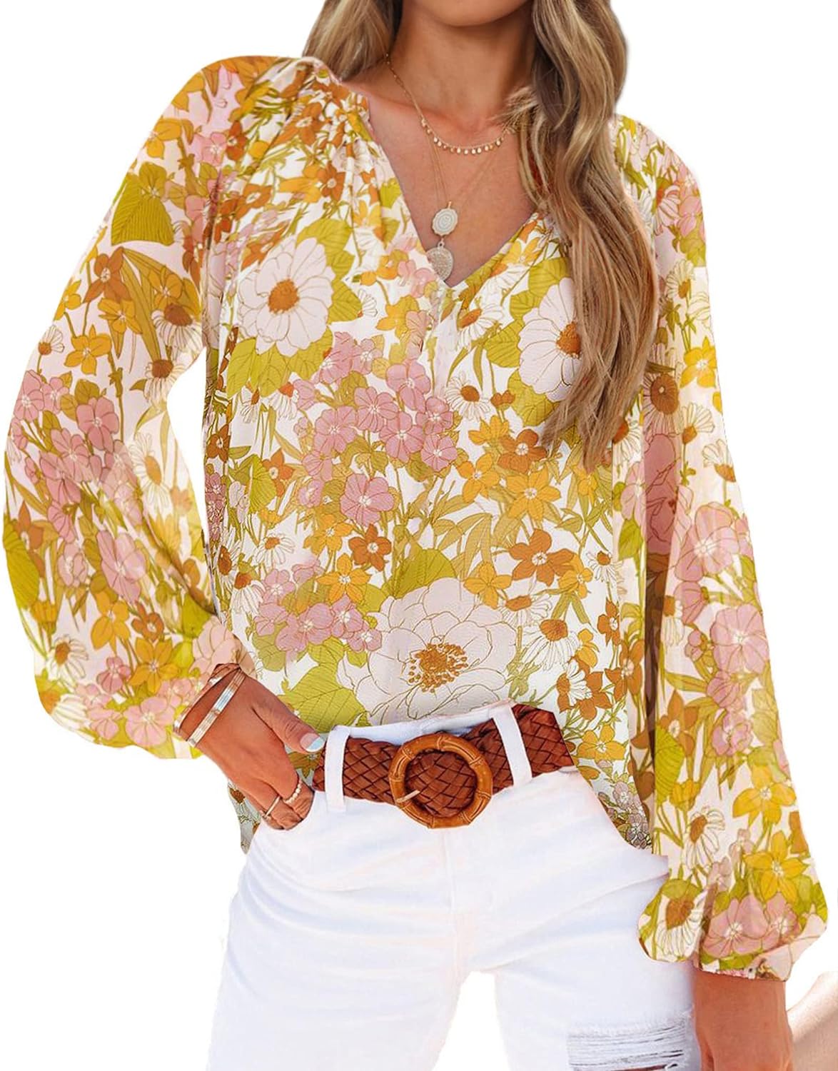 BTFBM Women Casual Boho Blouse, Special Fashion Floral Shirts for V Neck Style,...