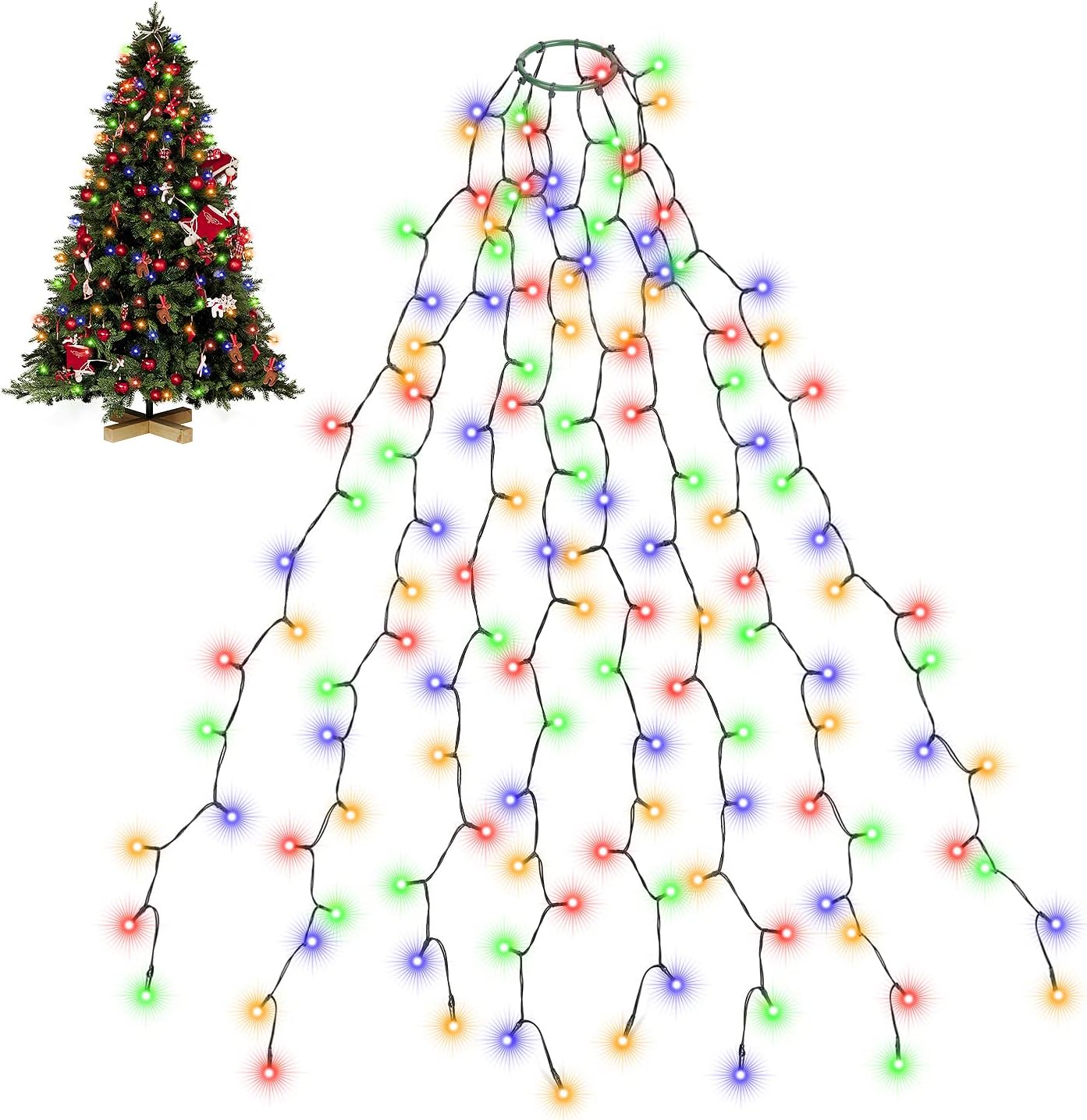 SALCAR 6-8ft Christmas Tree Lights, 2m x 8 Strands 280 LEDs Fairy Lights, Easy t...