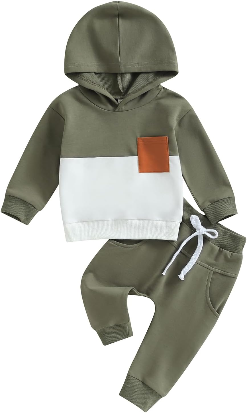 Infant Baby Boys Pants Outfits Set Long Hooded Striped Sweatshirts Pants Clothes...