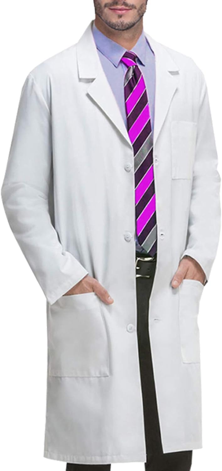 VOGRYE Professional Lab Coat for Men Women Long Sleeve, White, Unisex White X-La...