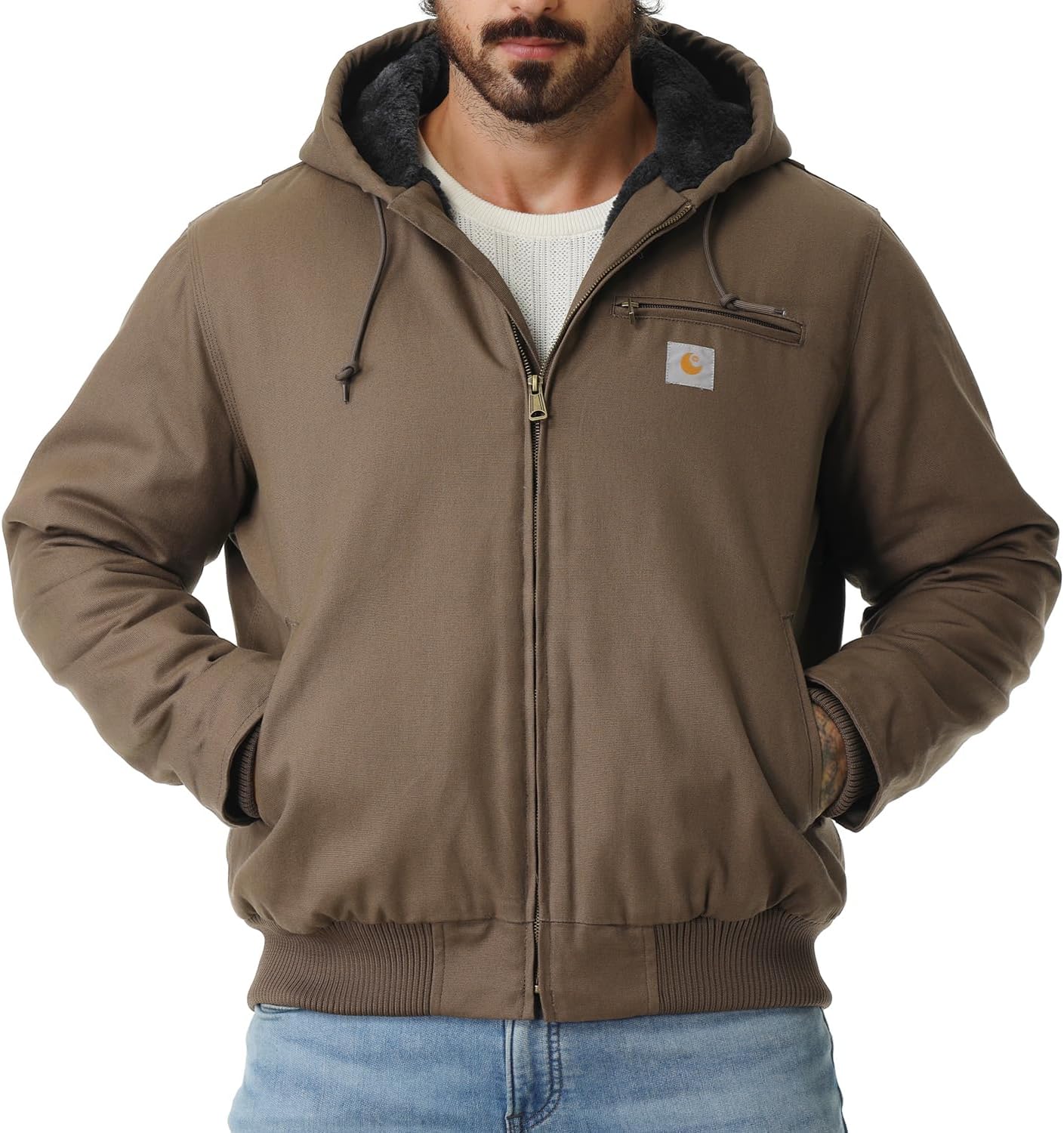 Men's Work Coat Washed Duck Fleece Lined Waterproof Workwear Fit Relaxed Winter...