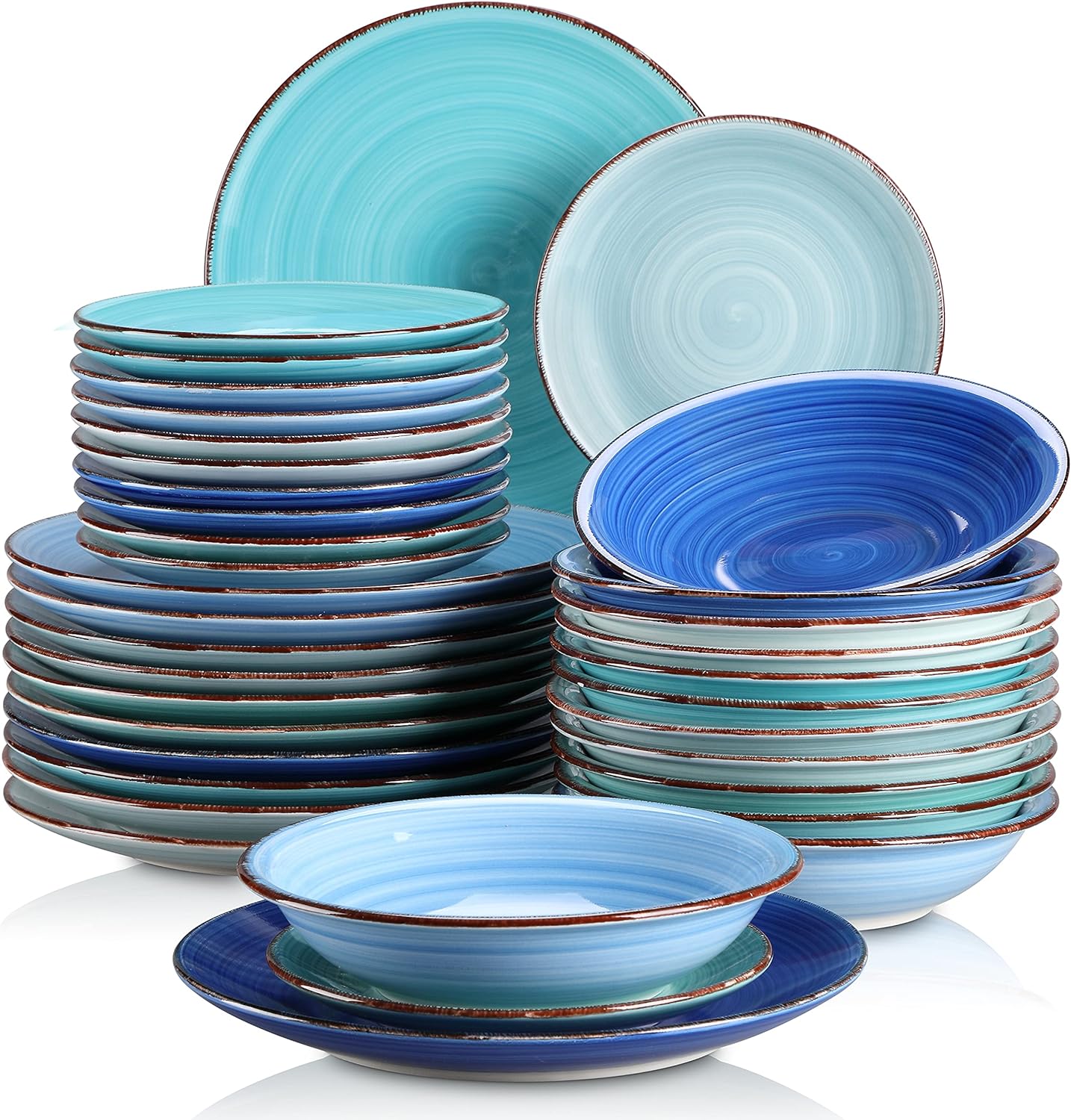 vancasso Bonita Blue Dinner Set- 36 Pieces Stoneware Dinnerware Set for 12, Hand...