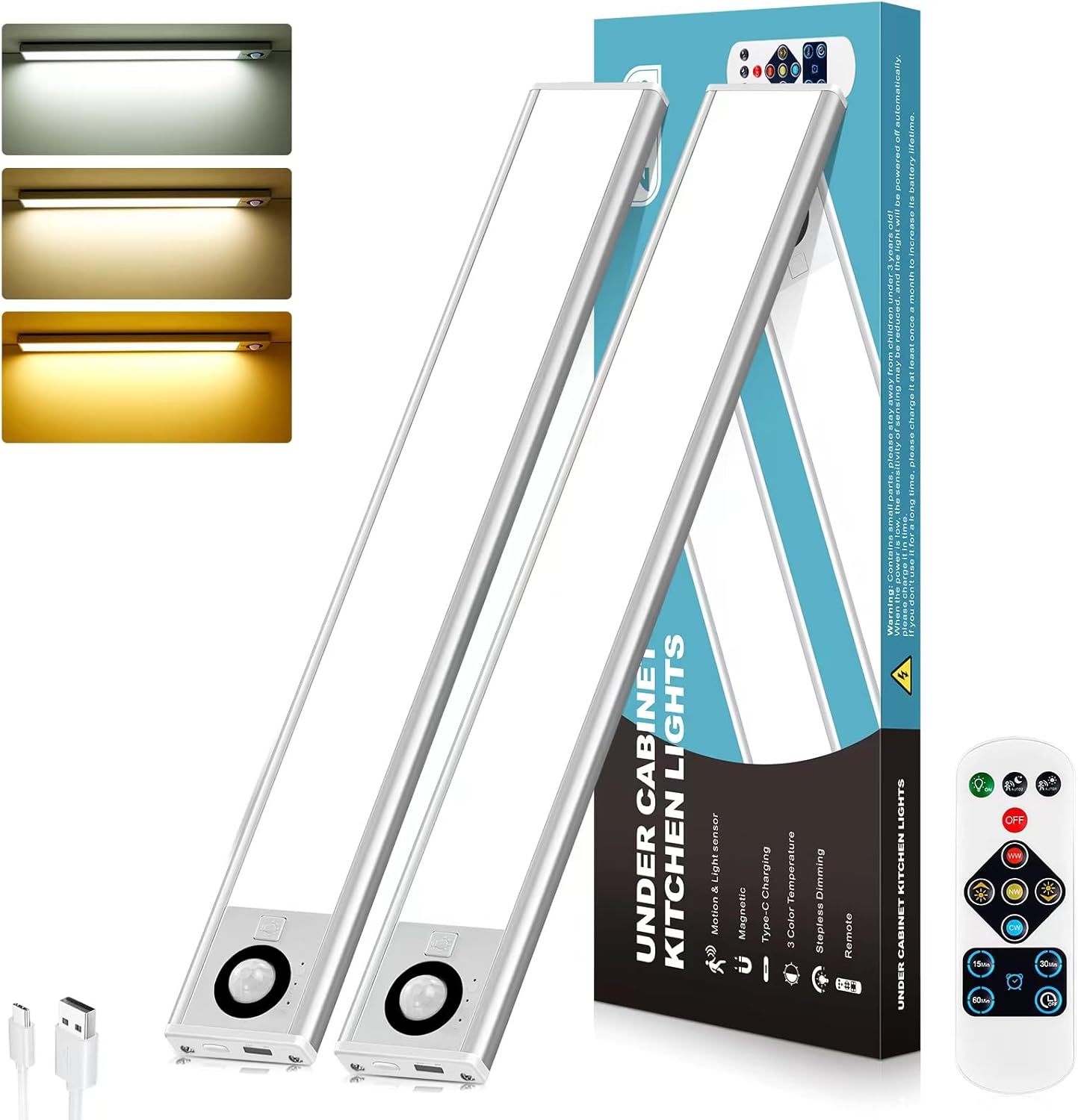 Under Cabinet Kitchen Lights,2Pack 72LEDs Magnetic Wardrobe Lights Motion Sensor...