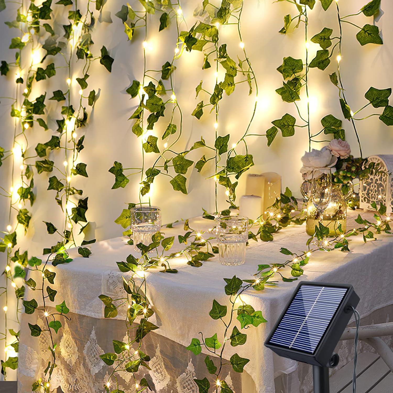 Solar String Lights Outdoor 100LED 12M Garland Fairy Lights Artificial Ivy Leave...
