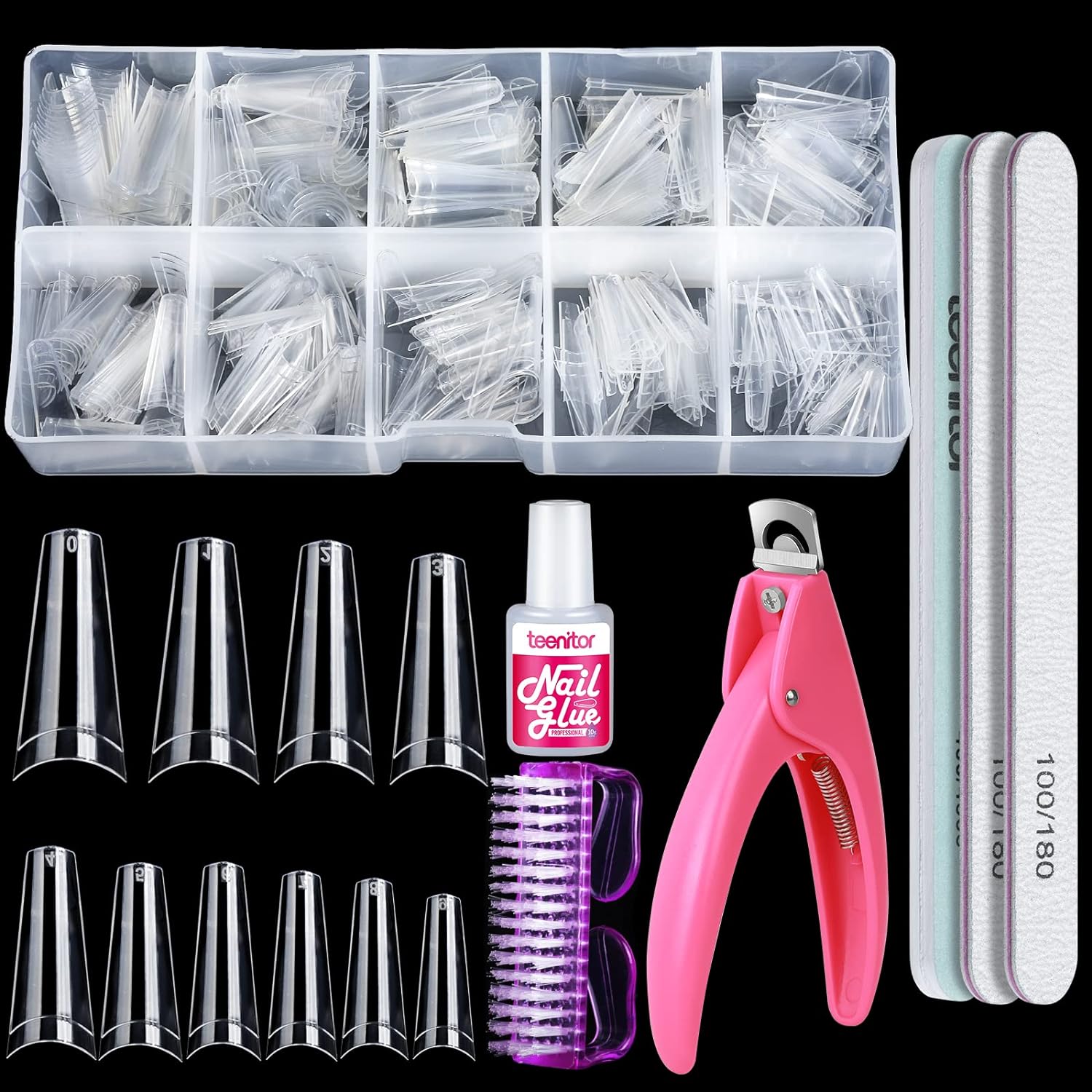 Clear Nail Tips, Artificial French Acrylic Press on Nails Set, 500 Pcs Coffin Ha...