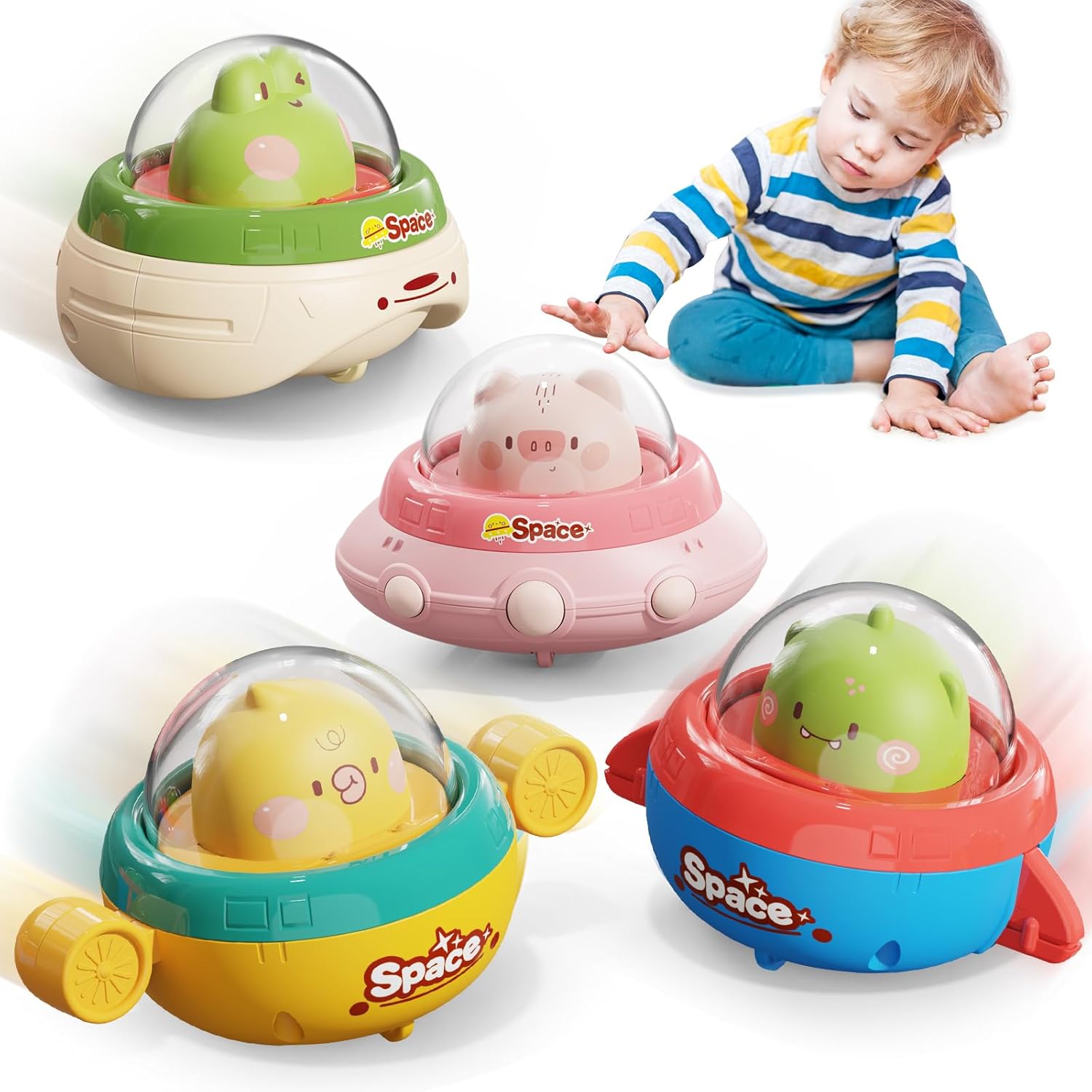 NUMBERFUN 4PCS Animal Cars Baby Toys 6 to 12 Months,Press and Go Cars 1 Year Old...