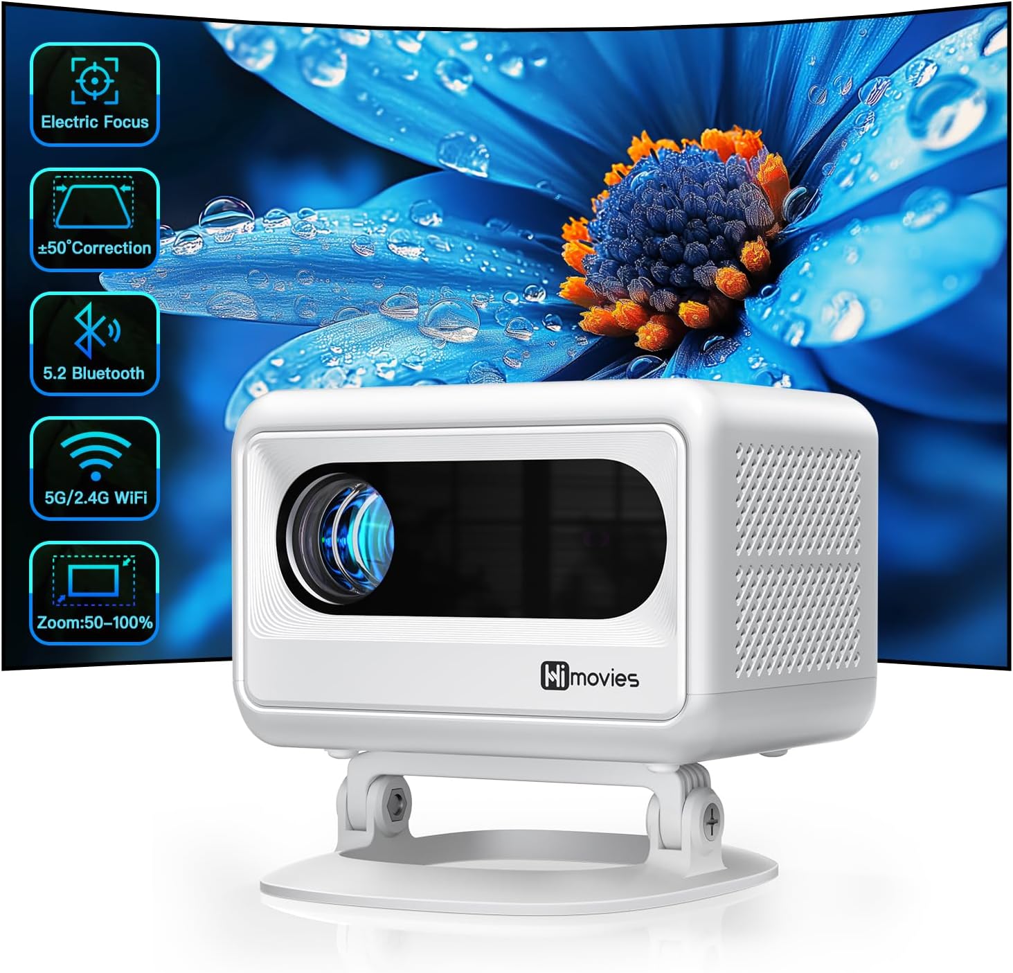 【Electric Focus & Keystone】Mini Projector, Himovies WiFi Bluetooth Portable Pr...