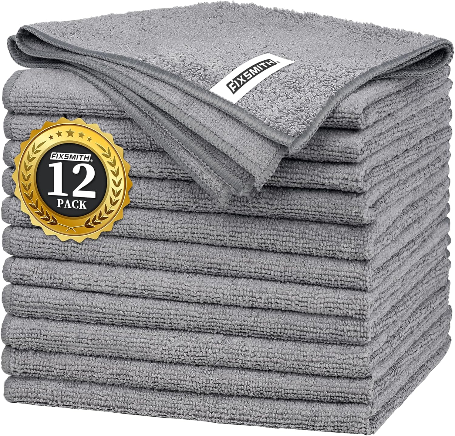 FIXSMITH Grey Microfibre Cleaning Cloth -Pack of 12, Highly Absorbent Cleaning R...