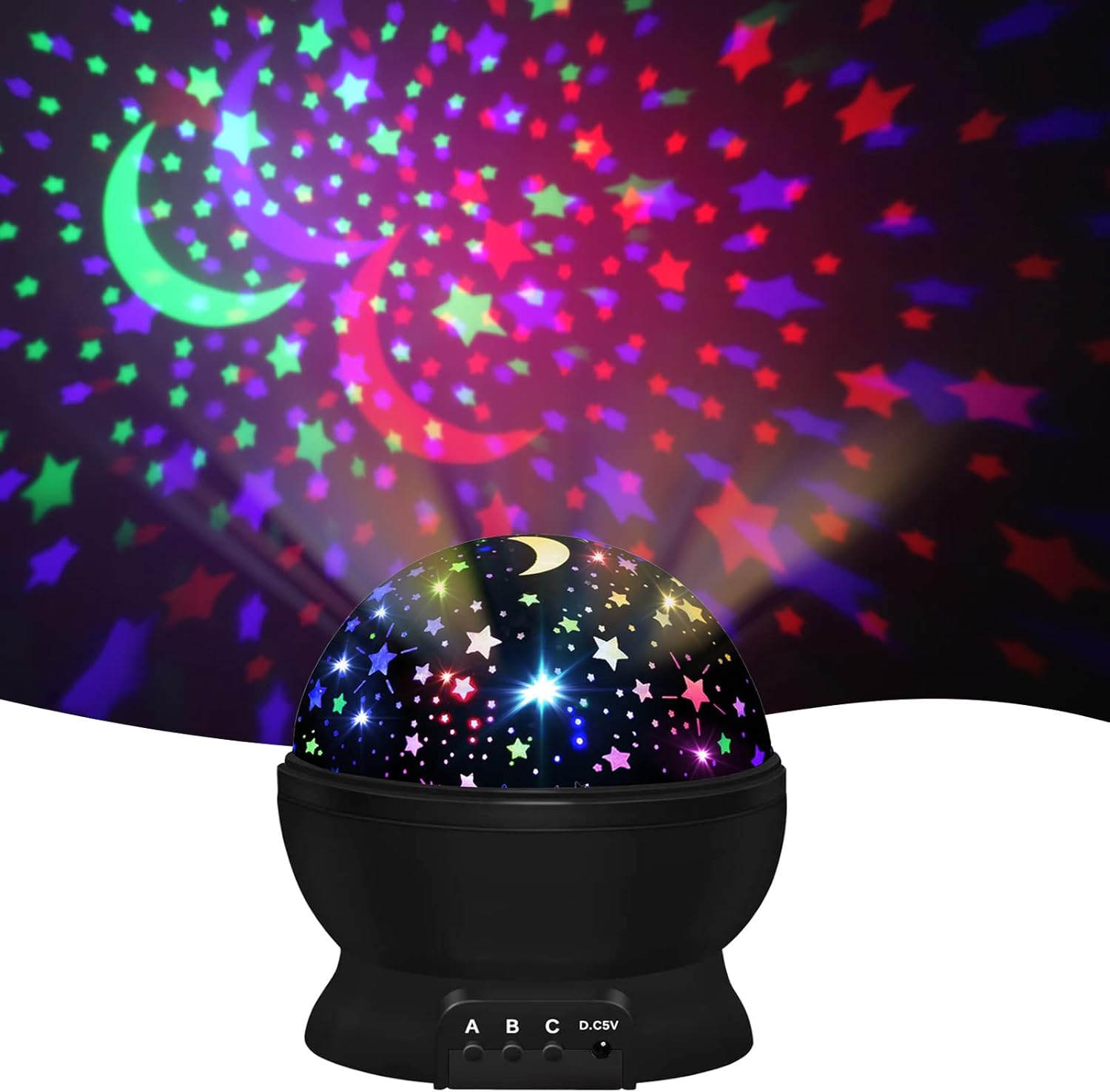 Baby Sensory Light Star Projector, Baby Lamp 360°Rotation LED Night Light for Ki...