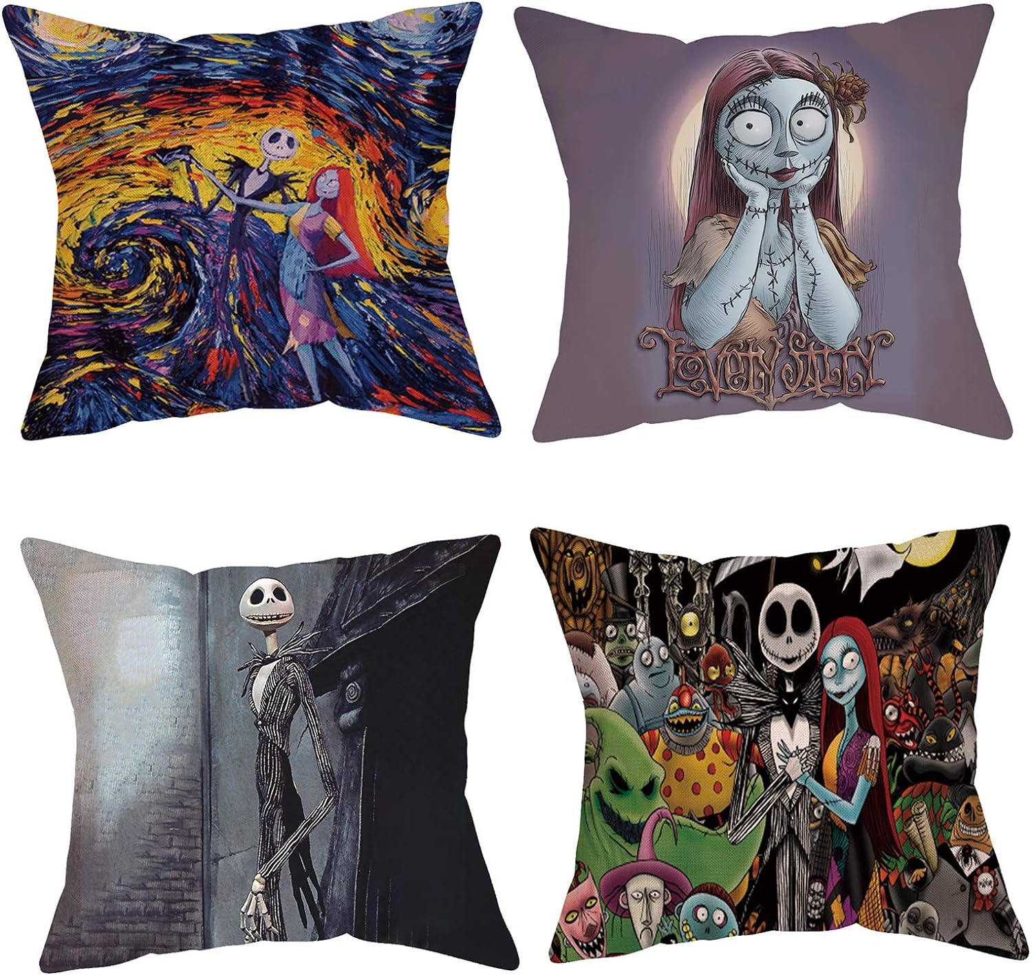 VFY 4-Piece Nightmare Pillow Covers - Nightmare Before Christmas Throw Pillow Co...