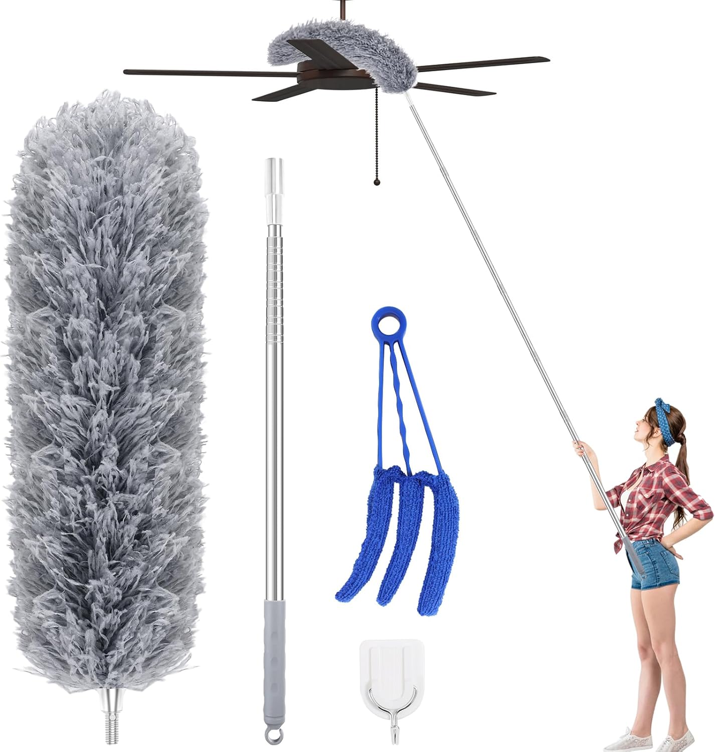 Extendable Feather Duster, Bendable Microfiber Duster with 16-84 Inches Extensio...