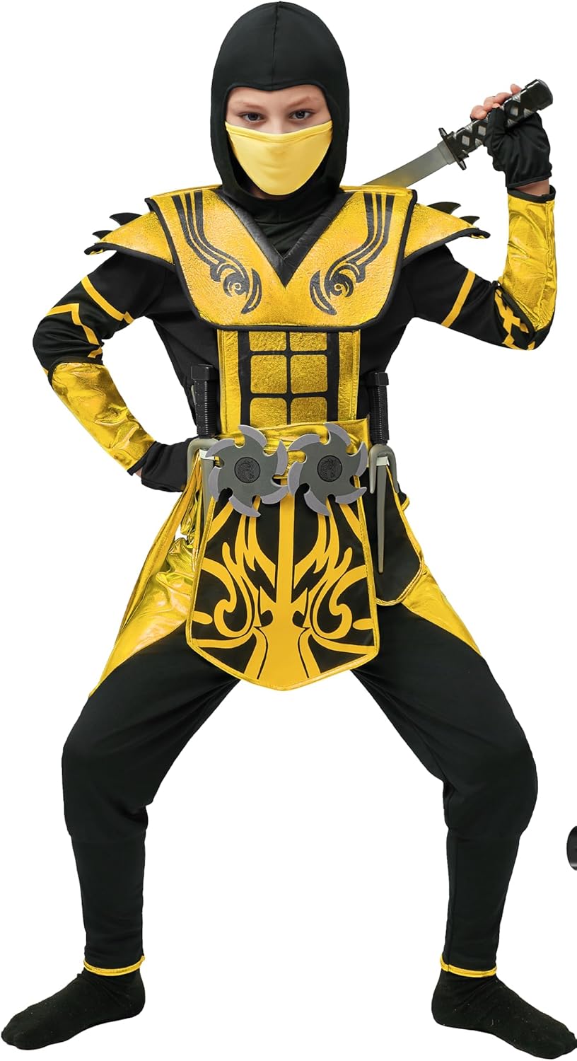 Spooktacular Creations Gold Ninja Costume for Boys, Child Golden Ninja Costume N...
