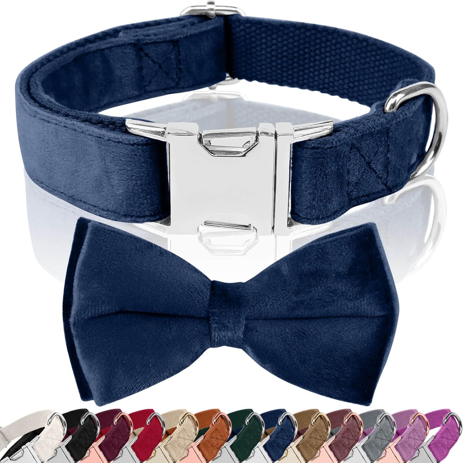 Asvin Dog Collar Velvet, With Bow Soft and Comfortable, Adjustable Dog Bow Tie,...