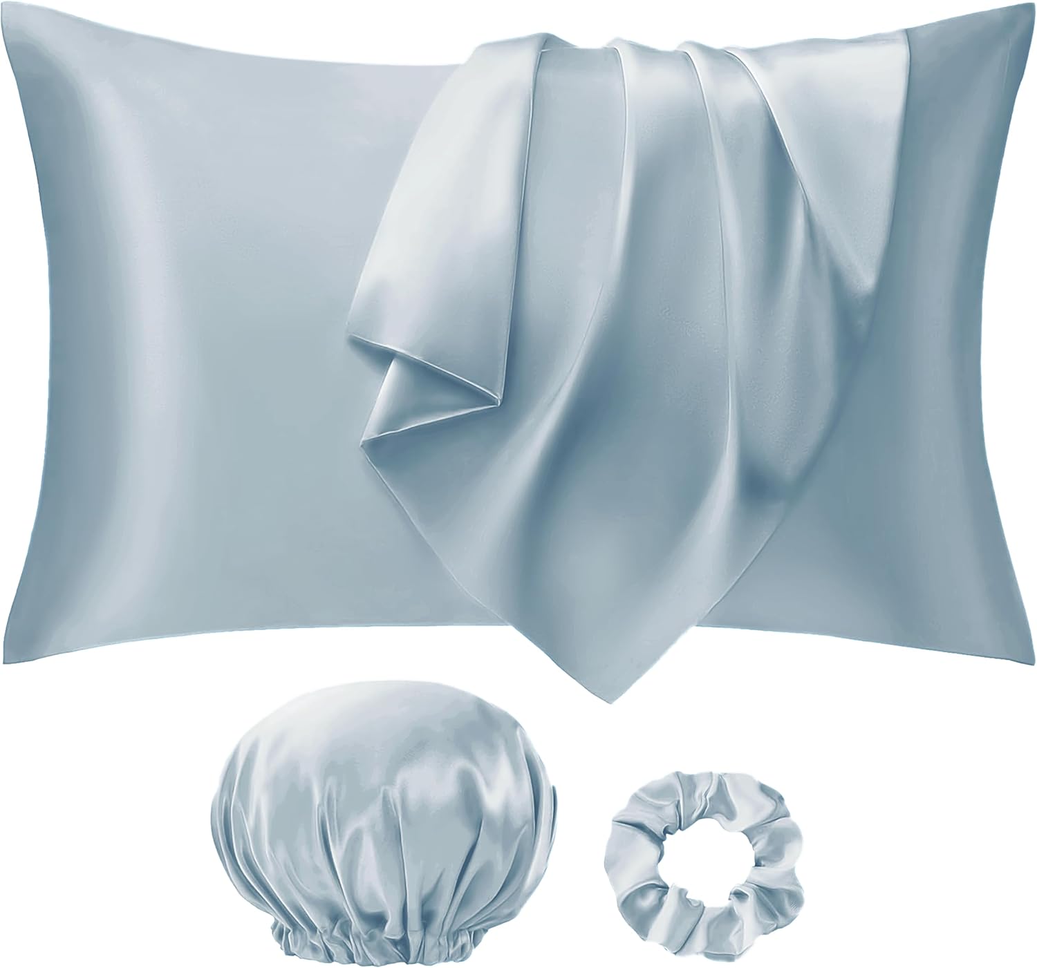 Seiwohl Satin Pillowcases for Hair and Skin 2 Pack & Satin Hair Scrunchie and Bo...
