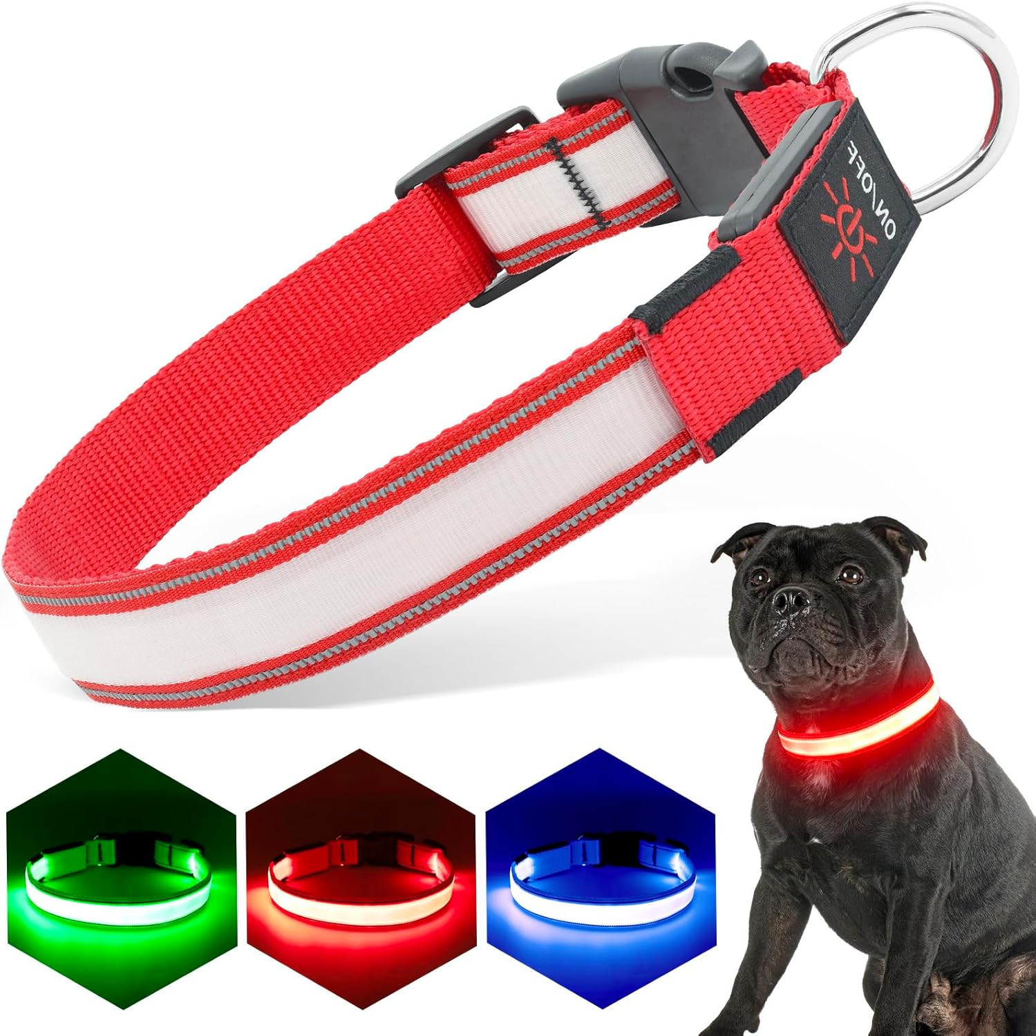 PZRLit Light Up Dog Collar Light Rechargeable, Fully Adjustable LED Dog Collar W...