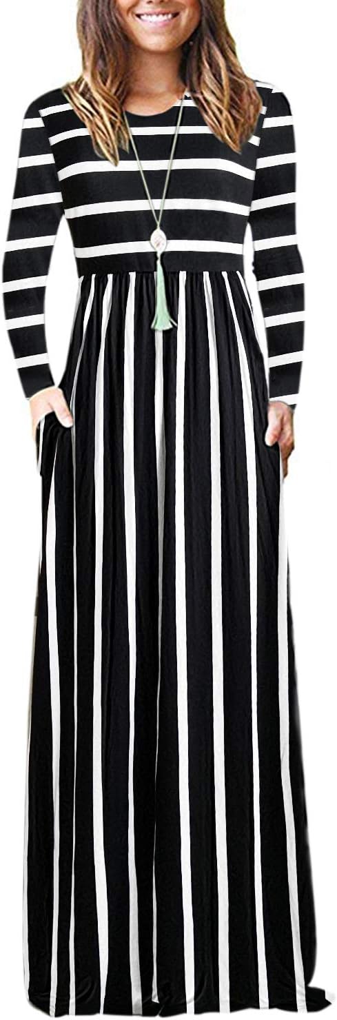 AUSELILY Women Long Sleeve Loose Plain Maxi Dresses Casual Long Dresses with Poc...