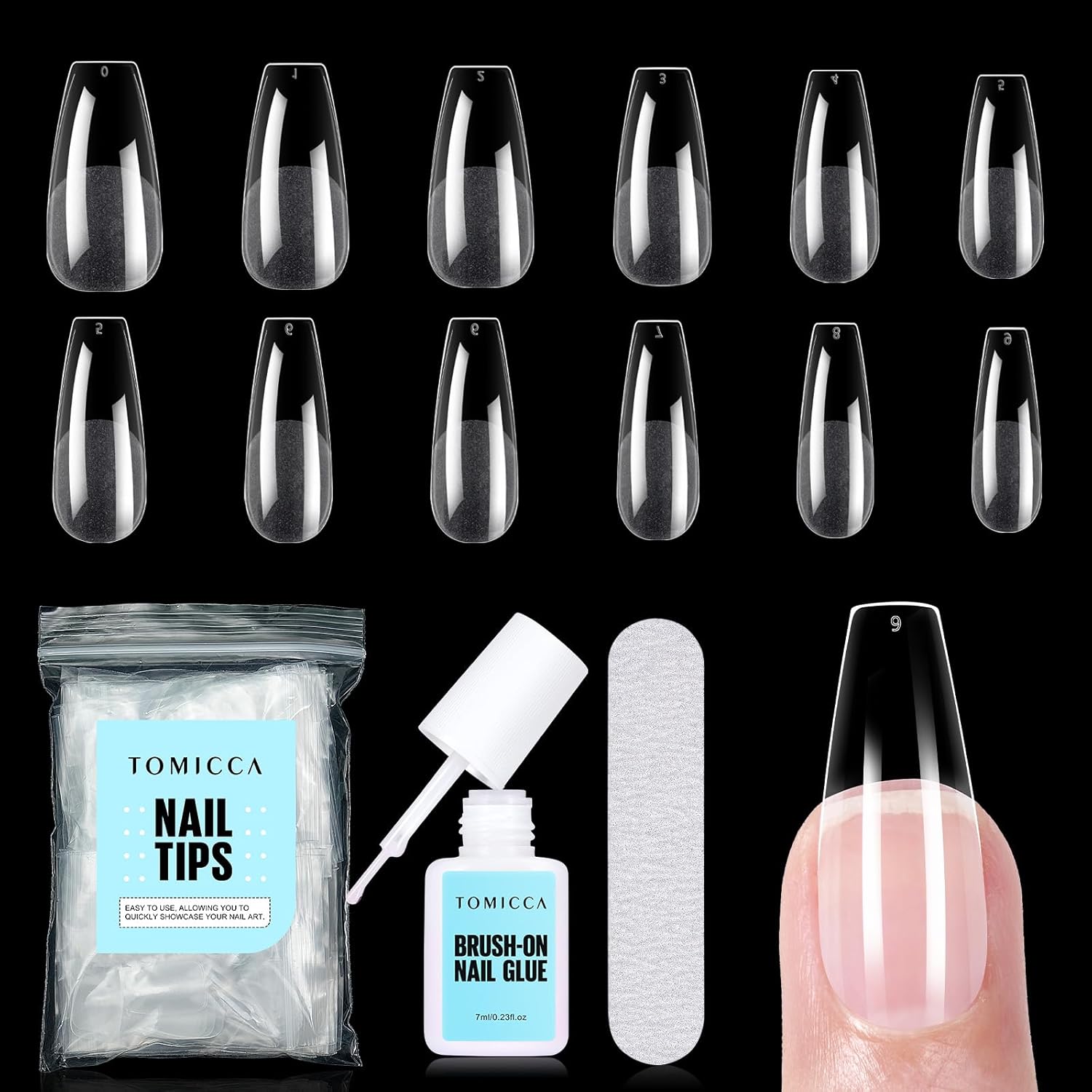TOMICCA Medium Coffin Nail Tips, 240Pcs 10 Size M Ballerina False Nail Tips with...