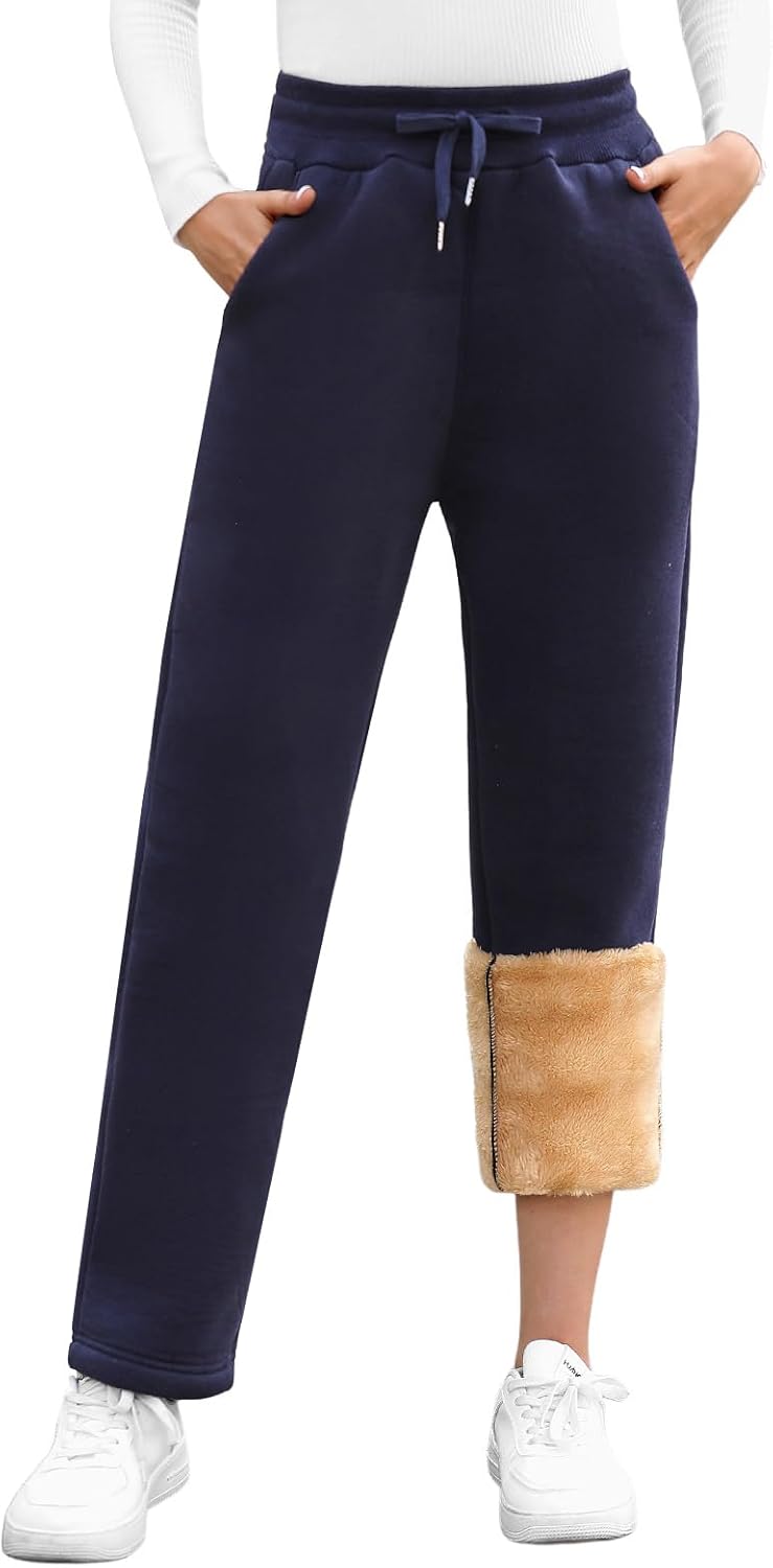 Voqeen Women's Sherpa Lined Sweatpants Thermal Fleece Lined Jogger Pants Winter...