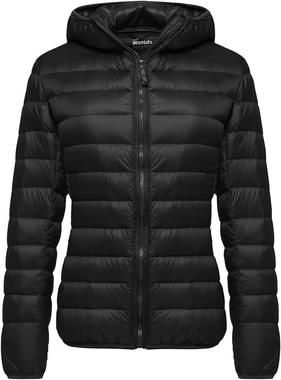 Wantdo Women's Hooded Packable Ultra Light Weight Short Down Jacket Small Black