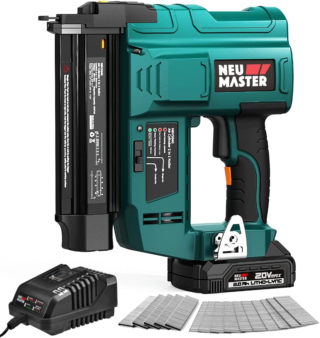 NEU MASTER Nail Gun Battery Powered, 18 Gauge 2 in 1 Cordless Brad Nailer/Staple...