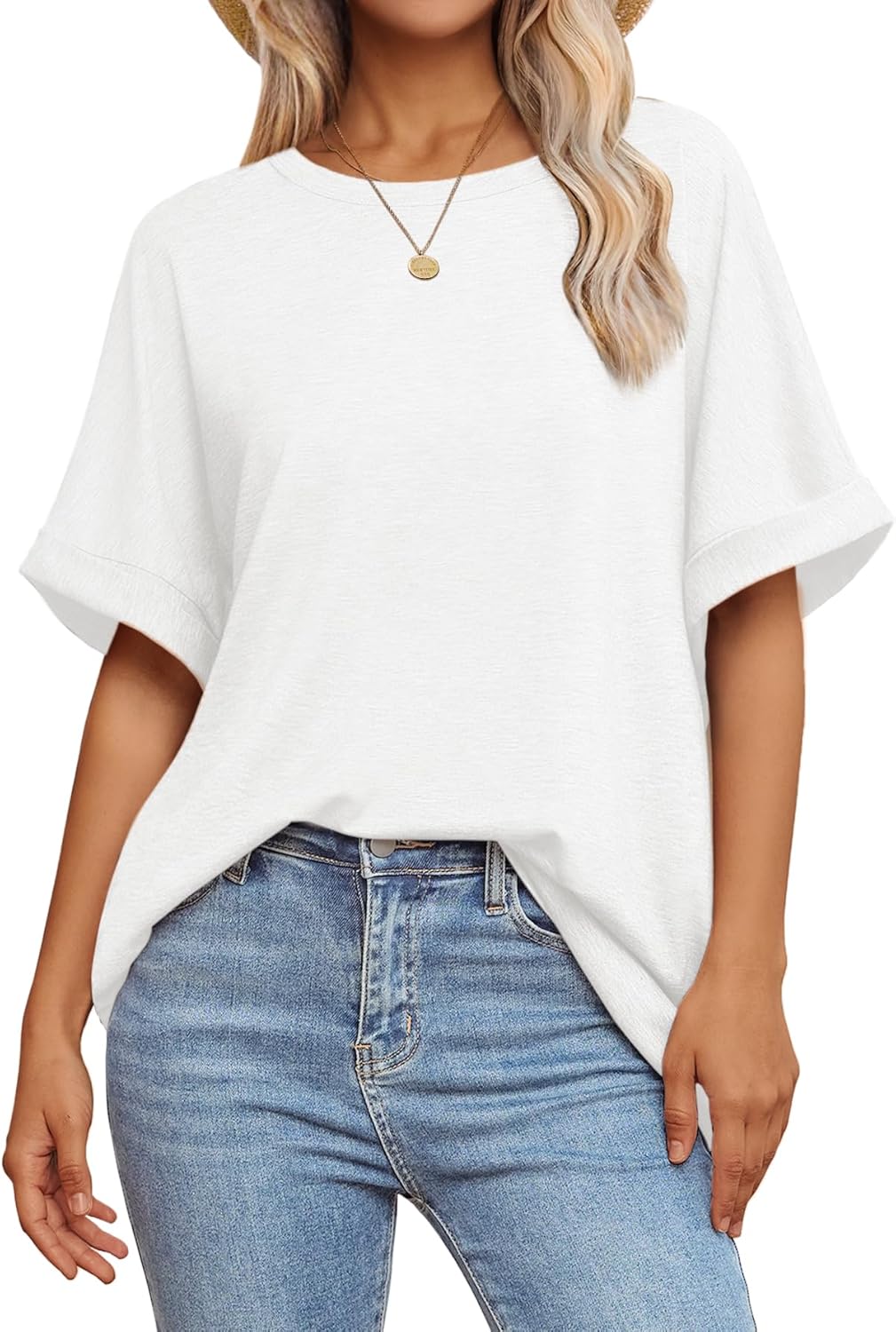 ATHMILE Womens T Shirts, Special Oversized Loose Fit Crewneck Short Sleeve Blous...
